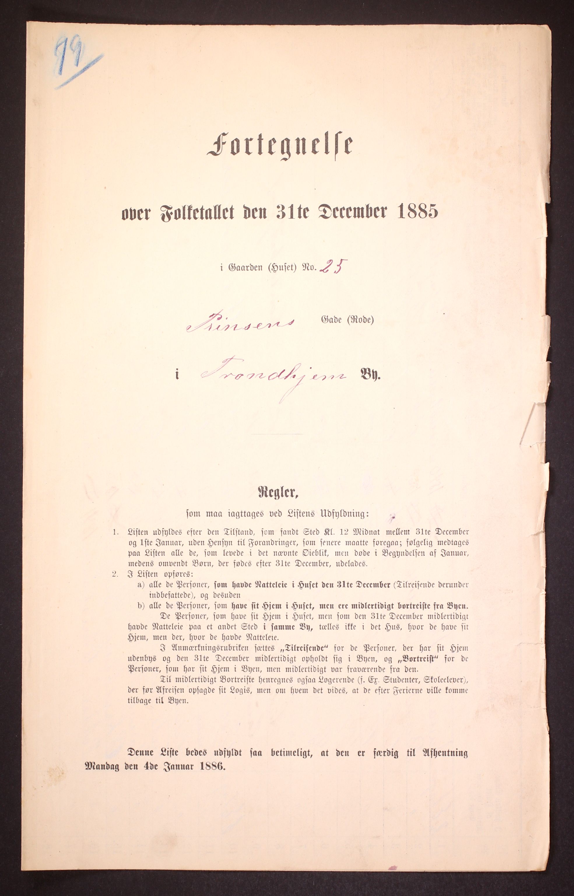 SAT, 1885 census for 1601 Trondheim, 1885, p. 1285