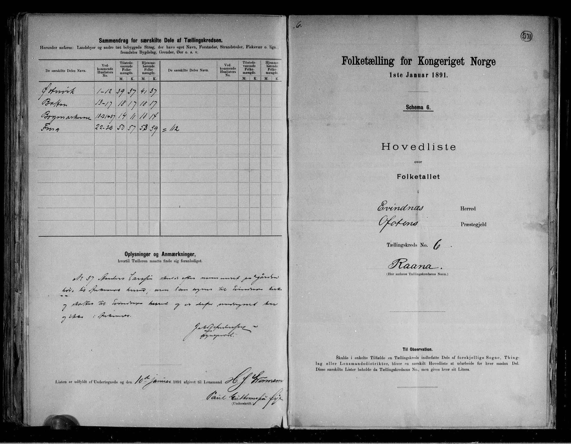 RA, 1891 census for 1853 Evenes, 1891, p. 15