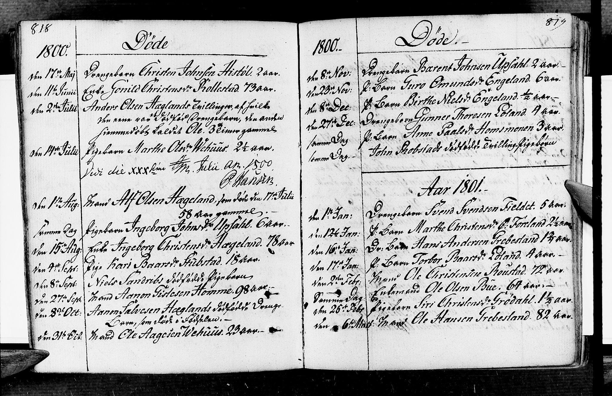 Vennesla sokneprestkontor, SAK/1111-0045/Fa/Fac/L0002: Parish register (official) no. A 2, 1785-1834, p. 818-819