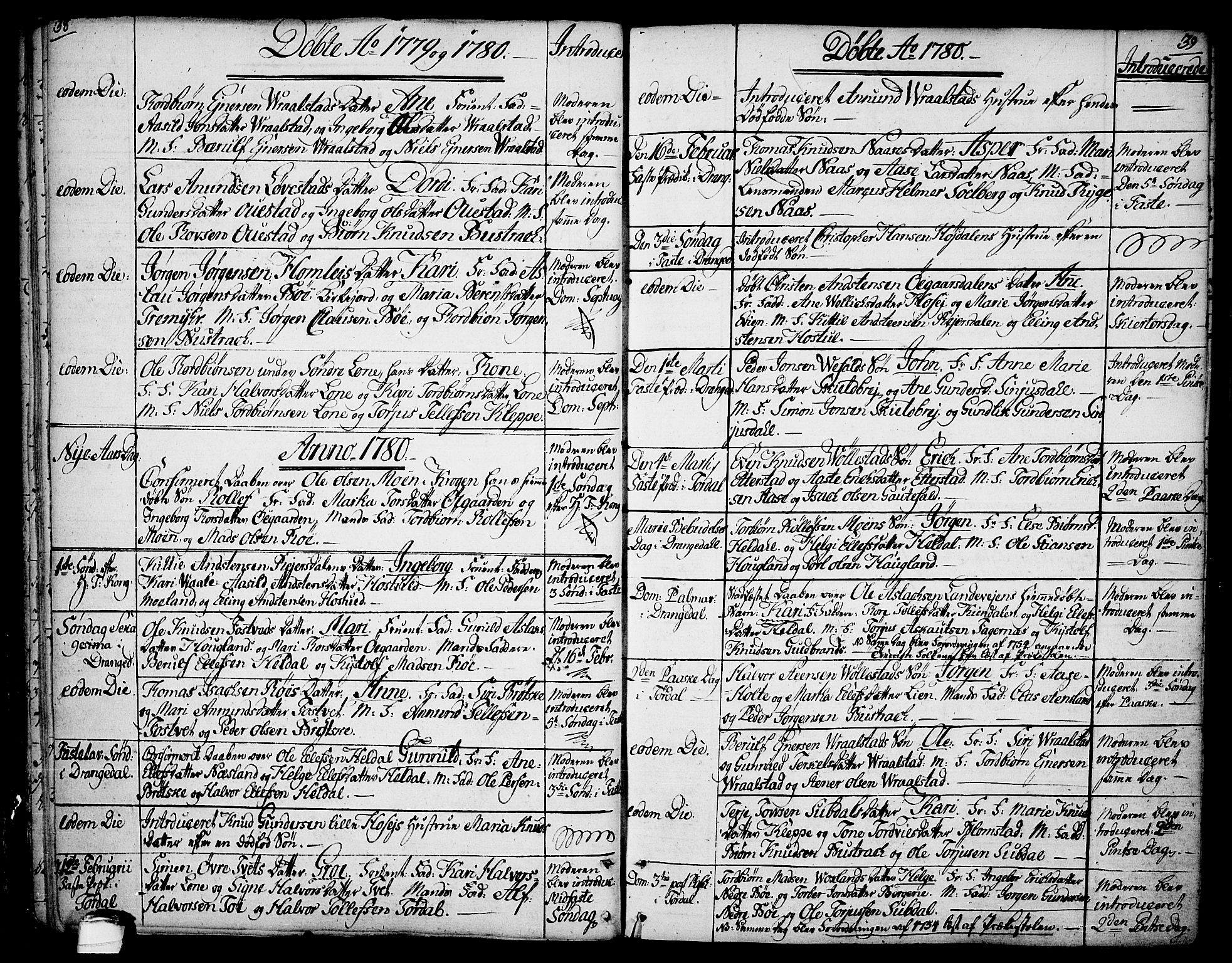 Drangedal kirkebøker, SAKO/A-258/F/Fa/L0003: Parish register (official) no. 3, 1768-1814, p. 38-39