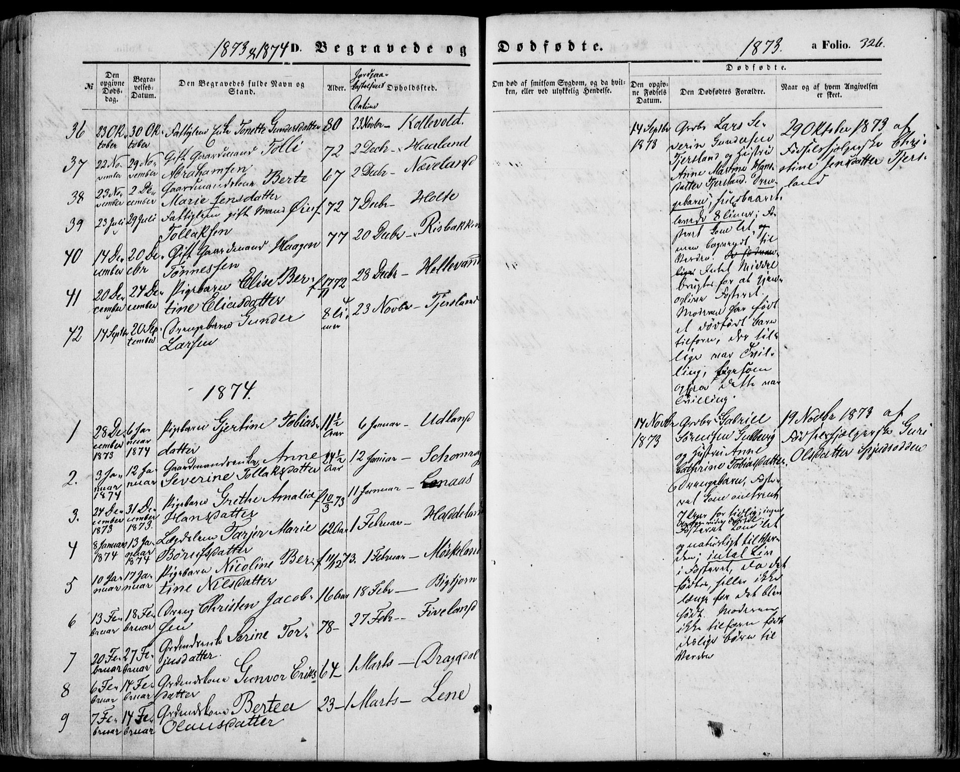 Lyngdal sokneprestkontor, SAK/1111-0029/F/Fa/Fac/L0010: Parish register (official) no. A 10, 1865-1878, p. 326