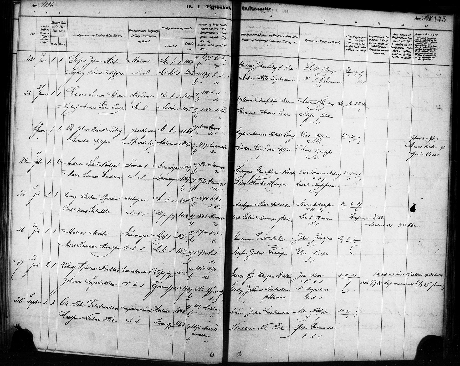 Sandviken Sokneprestembete, AV/SAB-A-77601/H/Ha/L0002: Parish register (official) no. A 2, 1878-1896, p. 175