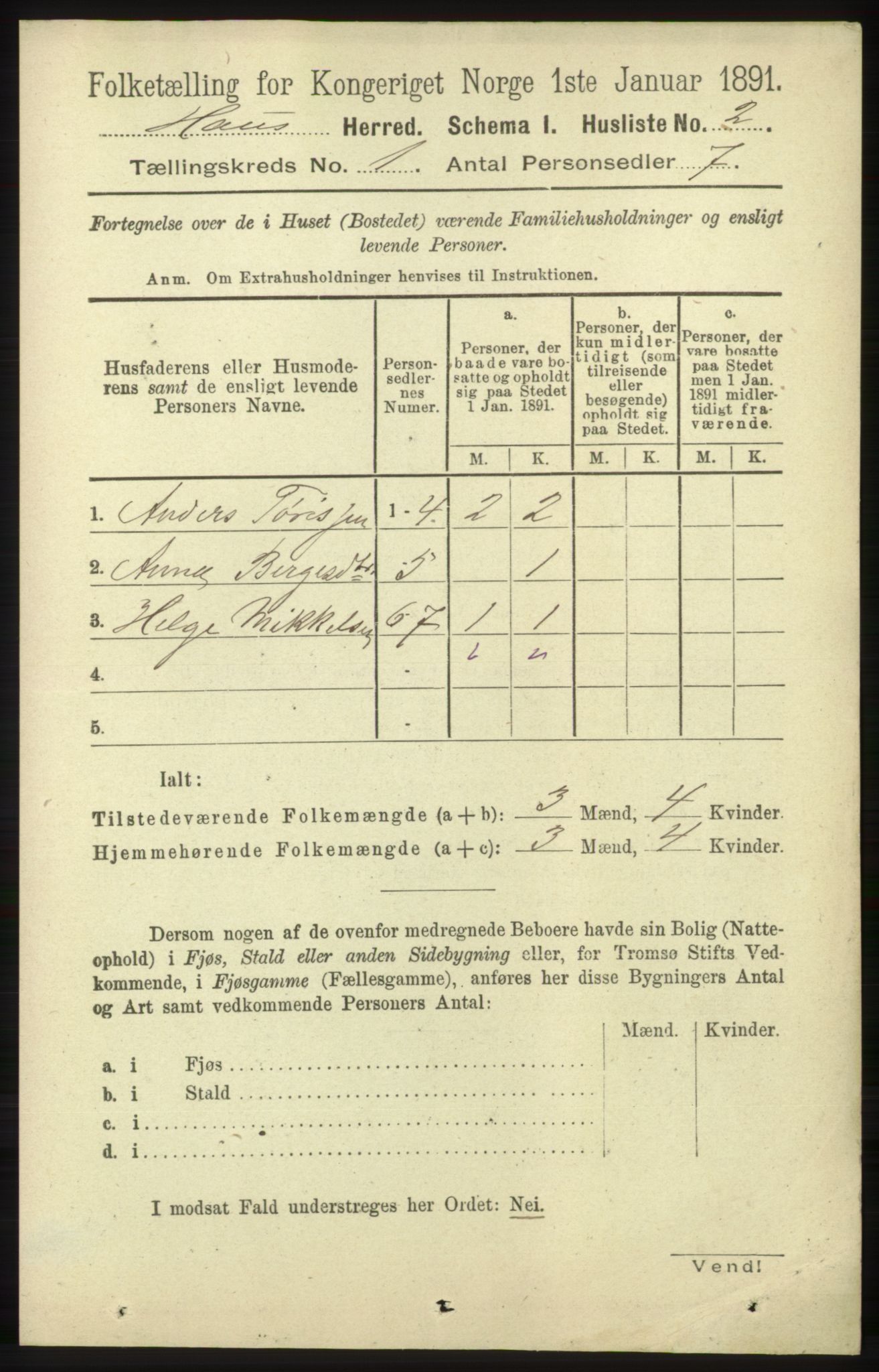 RA, 1891 census for 1250 Haus, 1891, p. 35