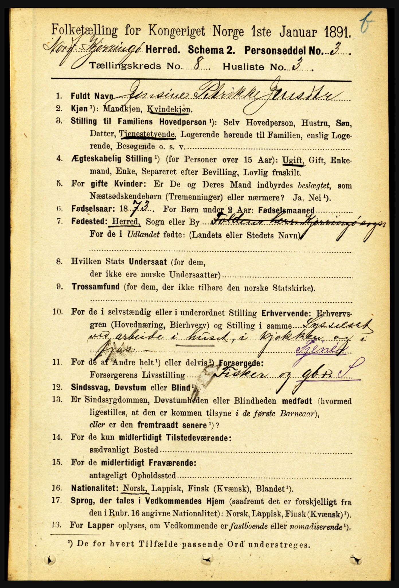 RA, 1891 census for 1846 Nordfold-Kjerringøy, 1891, p. 1995