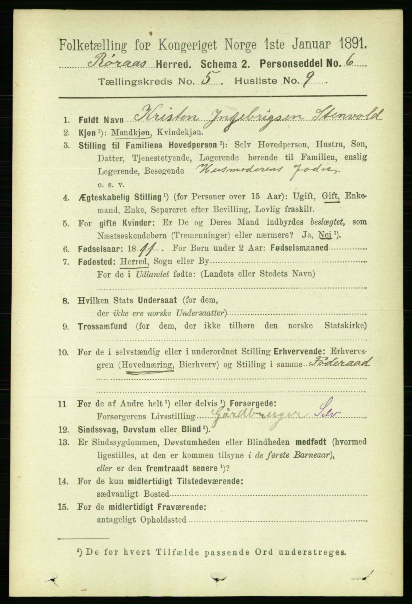 RA, 1891 census for 1640 Røros, 1891, p. 1068