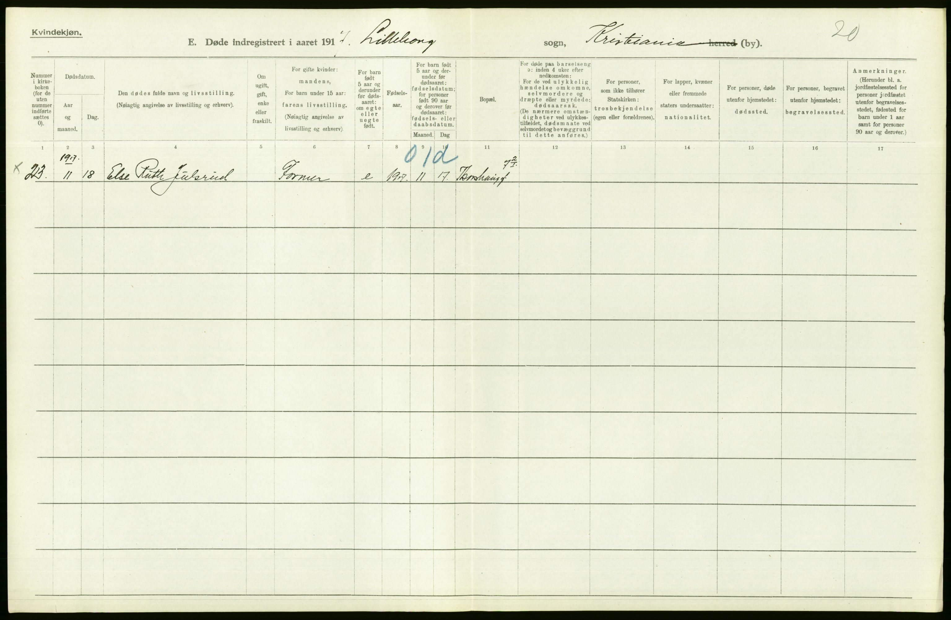 Statistisk sentralbyrå, Sosiodemografiske emner, Befolkning, AV/RA-S-2228/D/Df/Dfb/Dfbg/L0010: Kristiania: Døde, 1917, p. 160