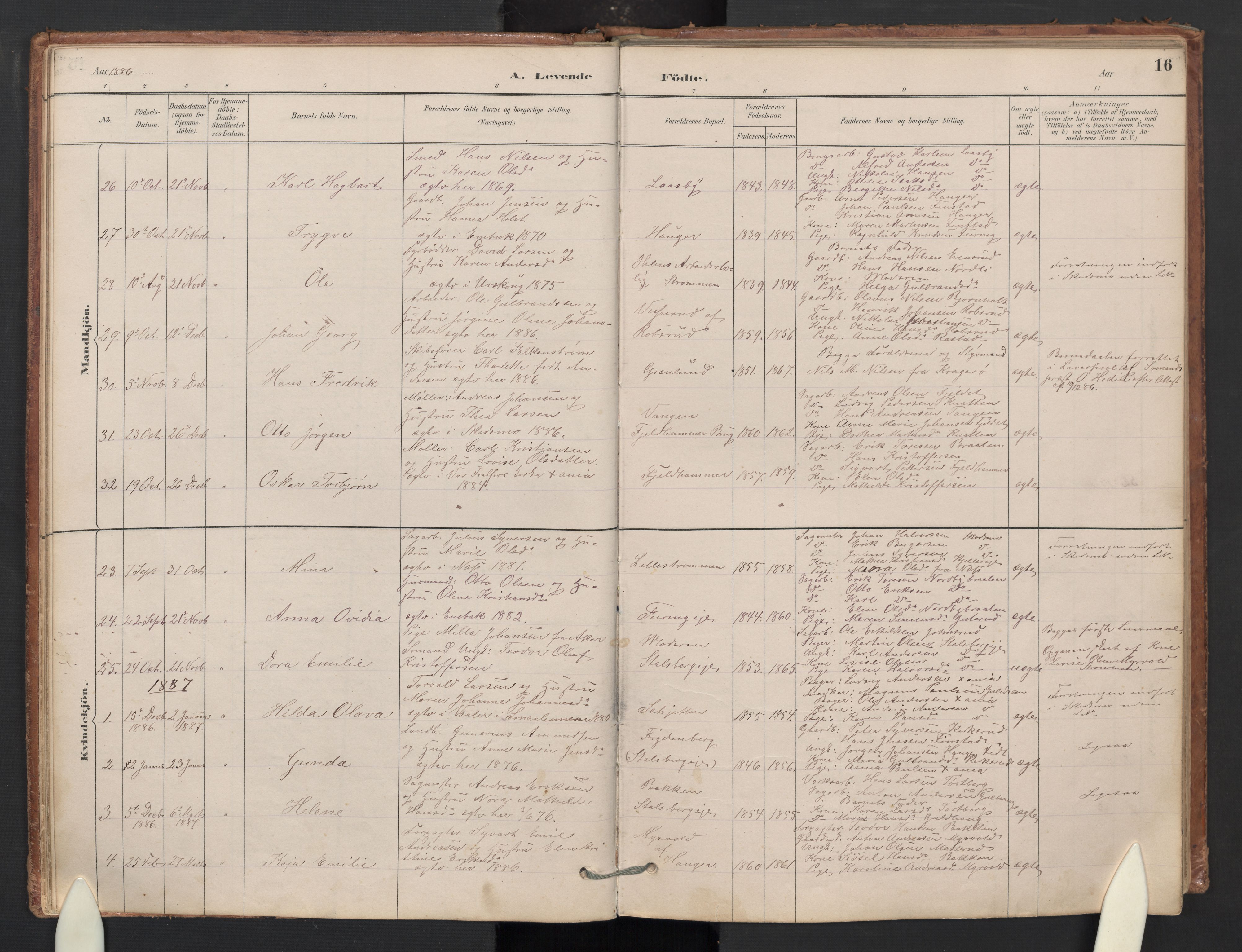 Skedsmo prestekontor Kirkebøker, SAO/A-10033a/G/Gb/L0001: Parish register (copy) no. II 1, 1883-1903, p. 16