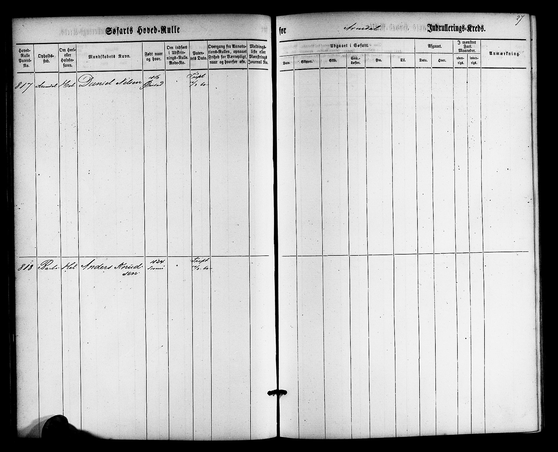 Arendal mønstringskrets, SAK/2031-0012/F/Fb/L0009: Hovedrulle nr 767-1532, S-7, 1857-1864, p. 28