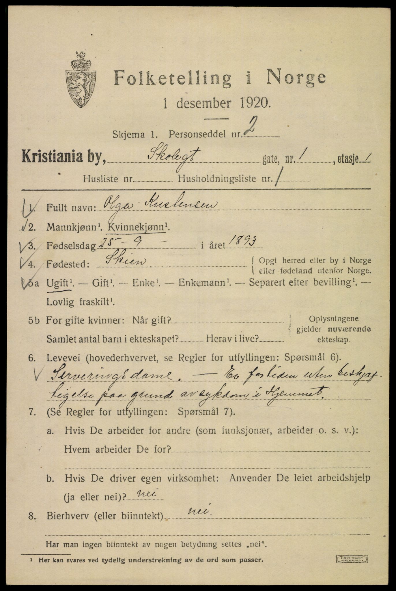 SAO, 1920 census for Kristiania, 1920, p. 514551