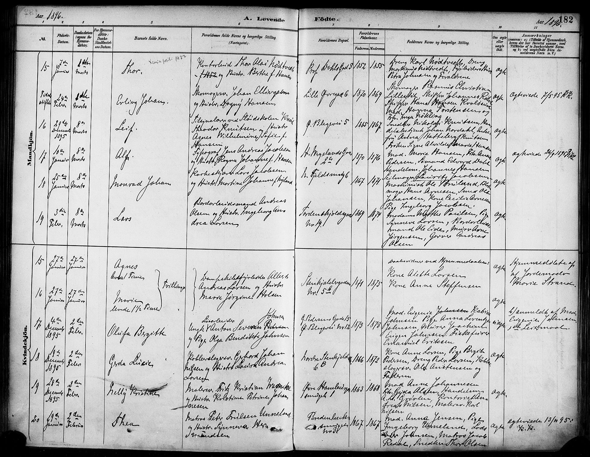 Korskirken sokneprestembete, SAB/A-76101/H/Haa/L0022: Parish register (official) no. B 8, 1889-1899, p. 182