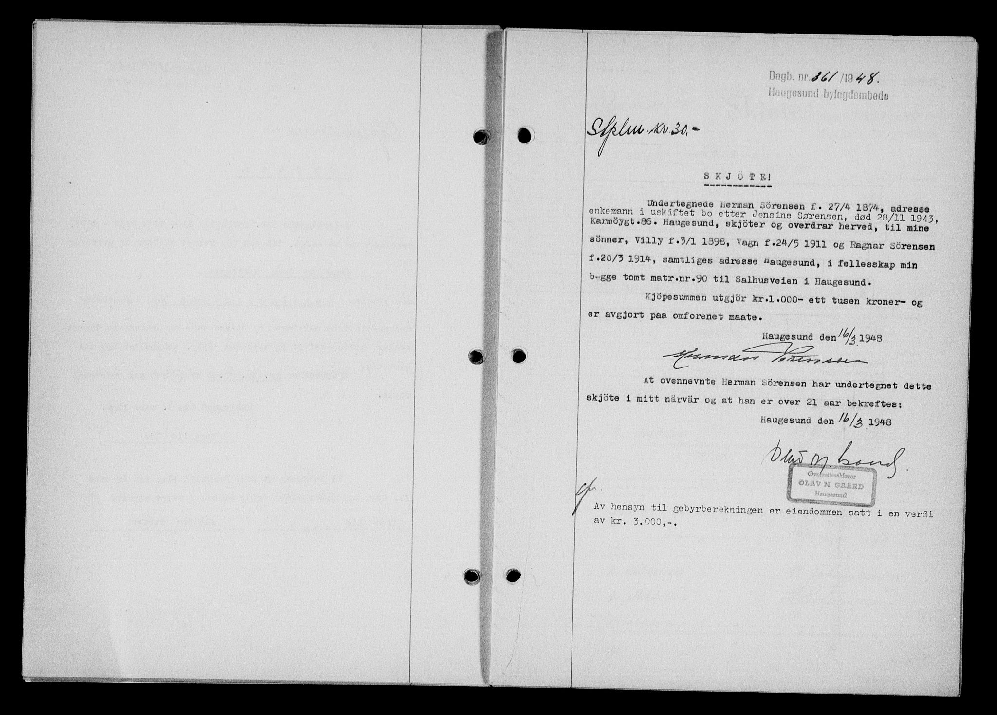 Haugesund tingrett, AV/SAST-A-101415/01/II/IIC/L0063: Mortgage book no. A 4, 1946-1948, Diary no: : 361/1948