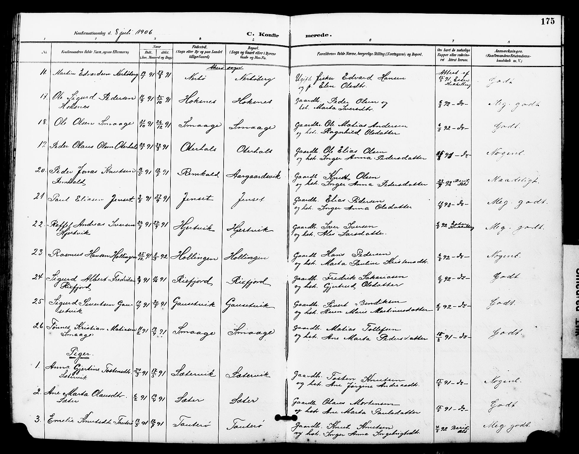 Ministerialprotokoller, klokkerbøker og fødselsregistre - Møre og Romsdal, SAT/A-1454/560/L0725: Parish register (copy) no. 560C02, 1895-1930, p. 175