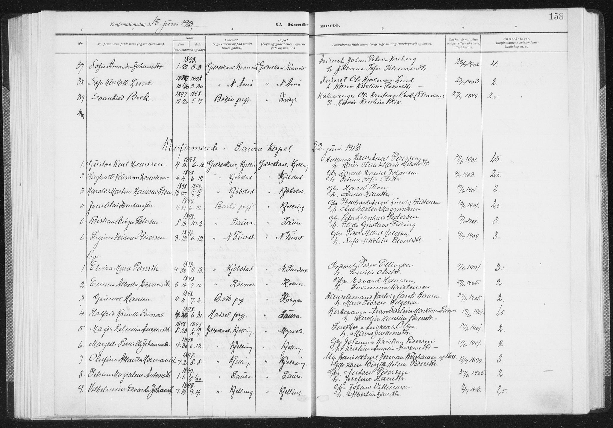 Ministerialprotokoller, klokkerbøker og fødselsregistre - Nordland, AV/SAT-A-1459/805/L0104: Parish register (official) no. 805A09, 1909-1926, p. 158