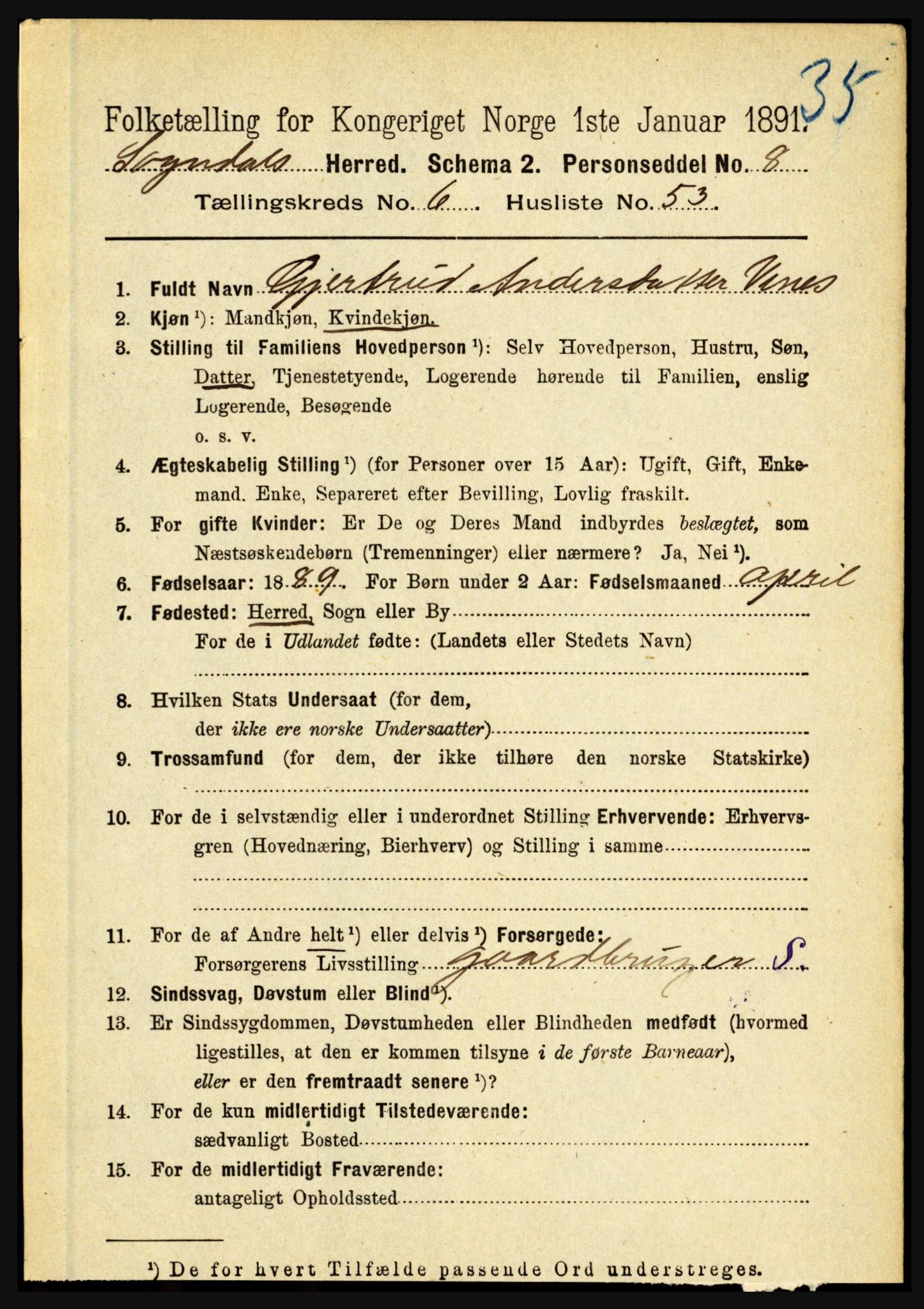 RA, 1891 census for 1420 Sogndal, 1891, p. 2927