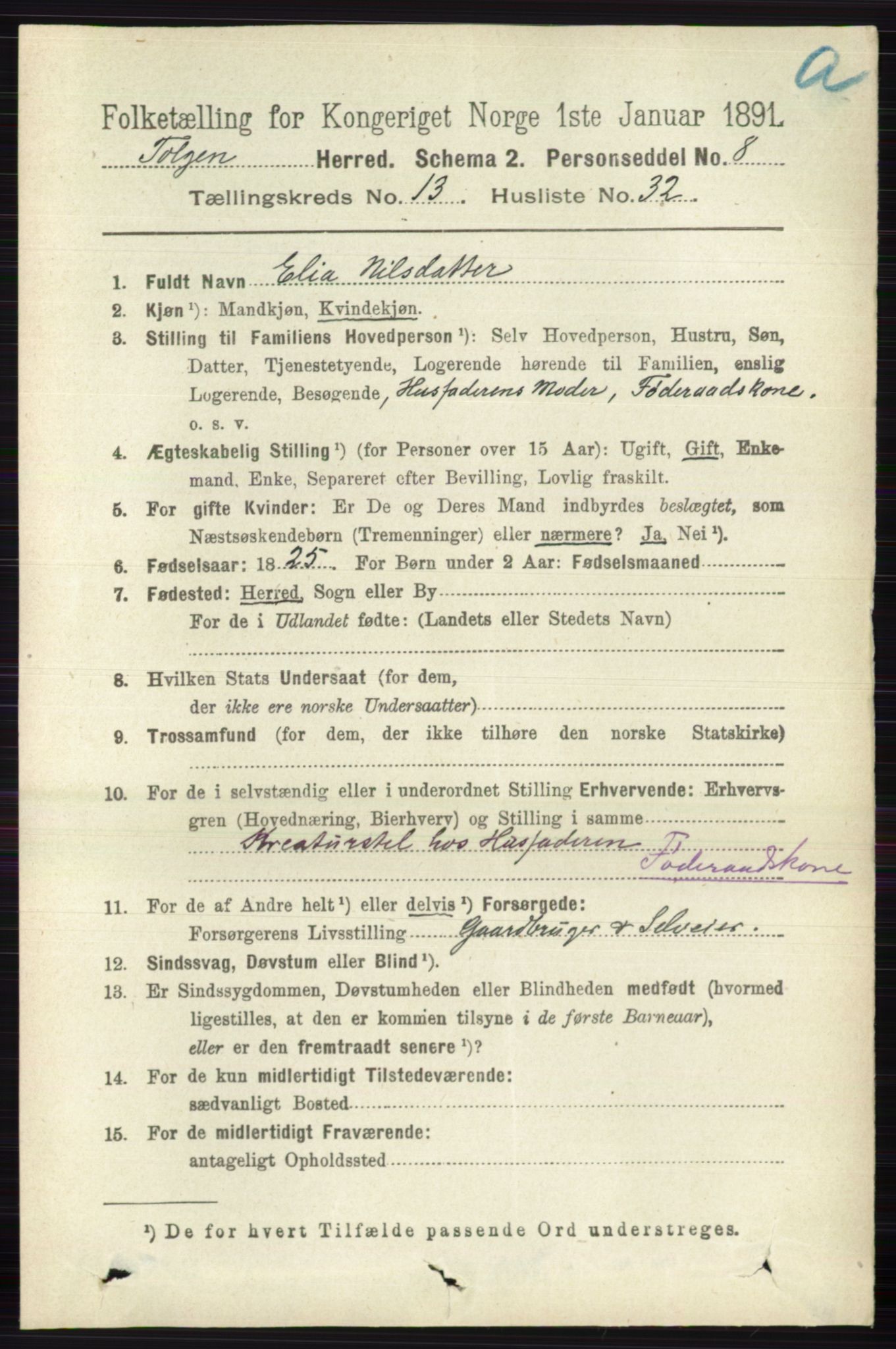 RA, 1891 census for 0436 Tolga, 1891, p. 4078