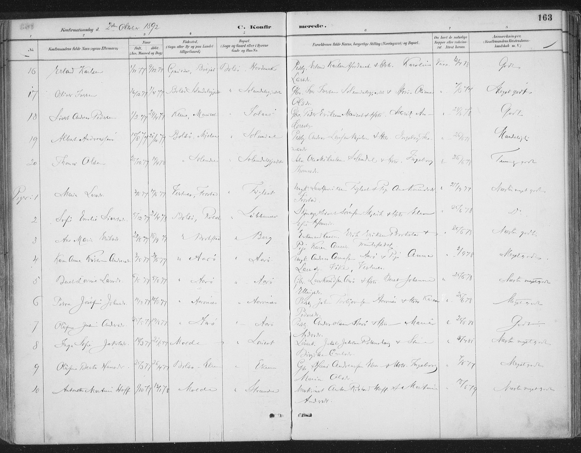 Ministerialprotokoller, klokkerbøker og fødselsregistre - Møre og Romsdal, AV/SAT-A-1454/555/L0658: Parish register (official) no. 555A09, 1887-1917, p. 163