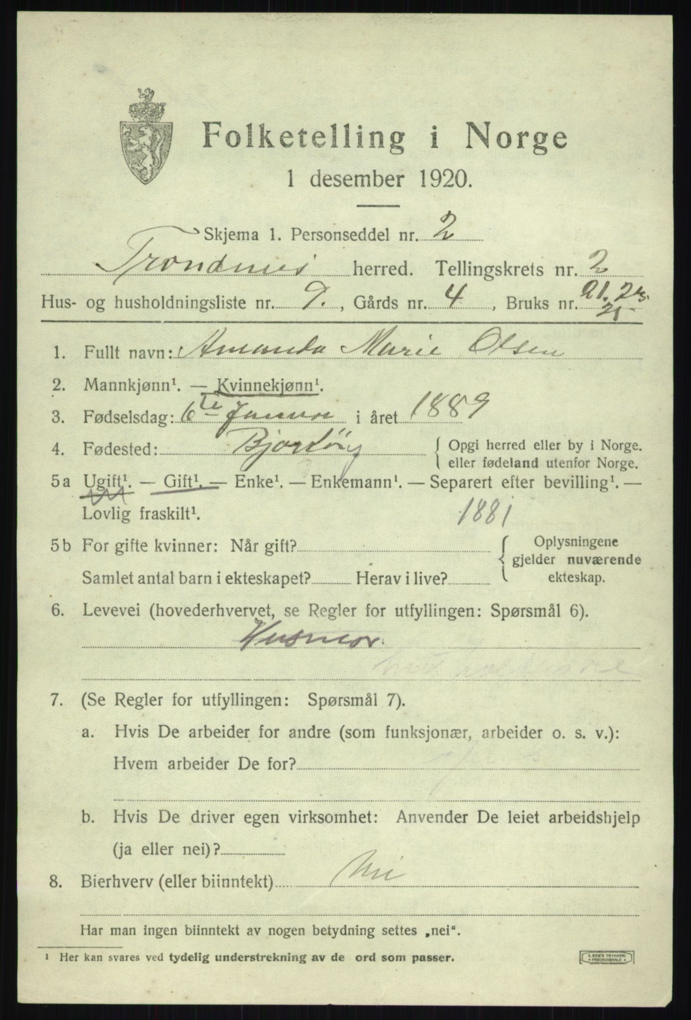 SATØ, 1920 census for Trondenes, 1920, p. 3766