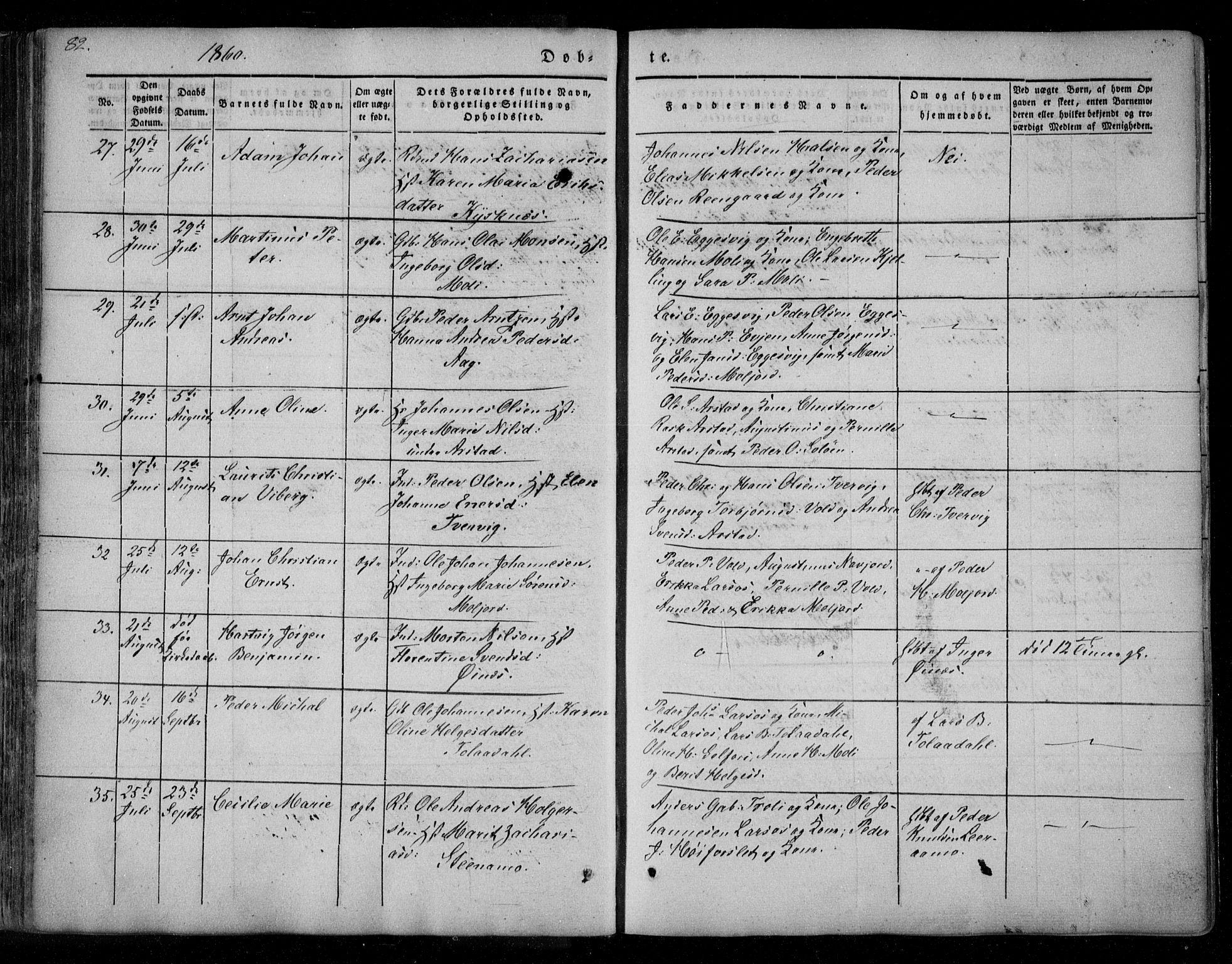 Ministerialprotokoller, klokkerbøker og fødselsregistre - Nordland, AV/SAT-A-1459/846/L0644: Parish register (official) no. 846A02, 1837-1872, p. 82