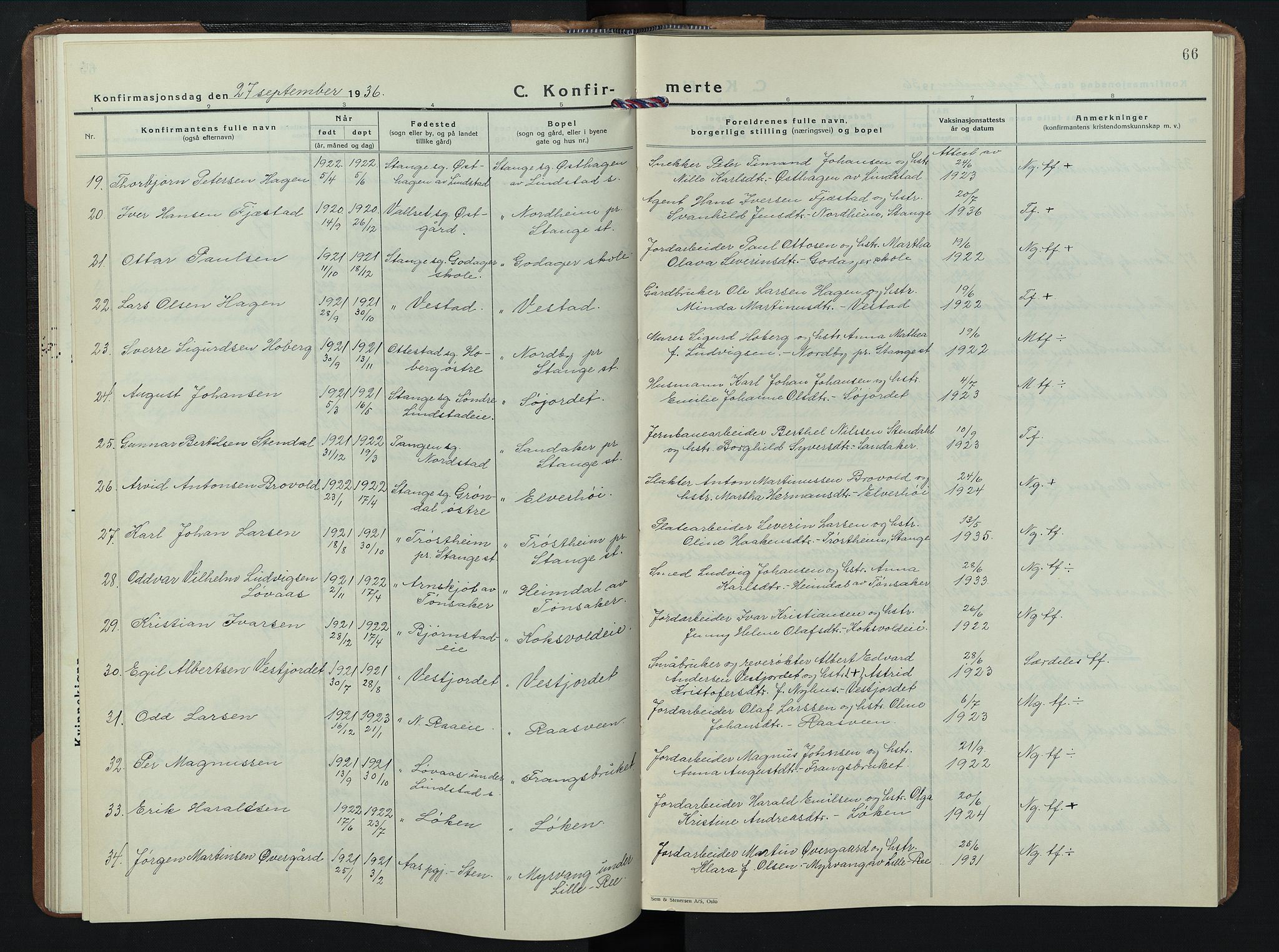 Stange prestekontor, AV/SAH-PREST-002/L/L0020: Parish register (copy) no. 20, 1936-1947, p. 66