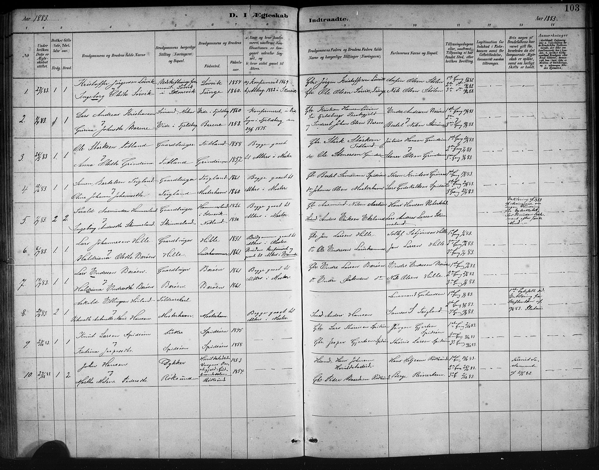 Finnås sokneprestembete, SAB/A-99925/H/Ha/Hab/Haba/L0003: Parish register (copy) no. A 3, 1883-1900, p. 103
