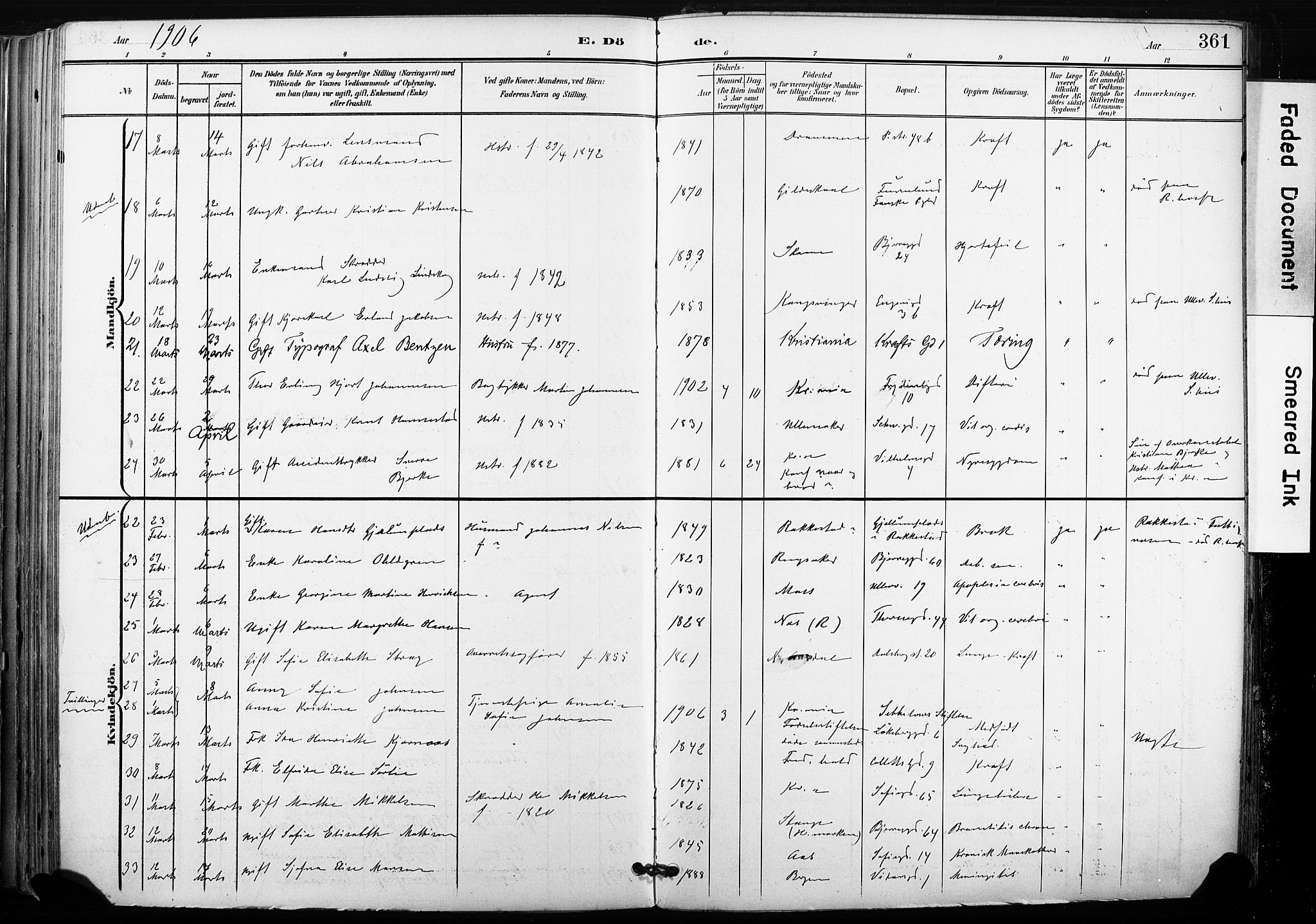 Gamle Aker prestekontor Kirkebøker, SAO/A-10617a/F/L0013: Parish register (official) no. 13, 1901-1908, p. 361