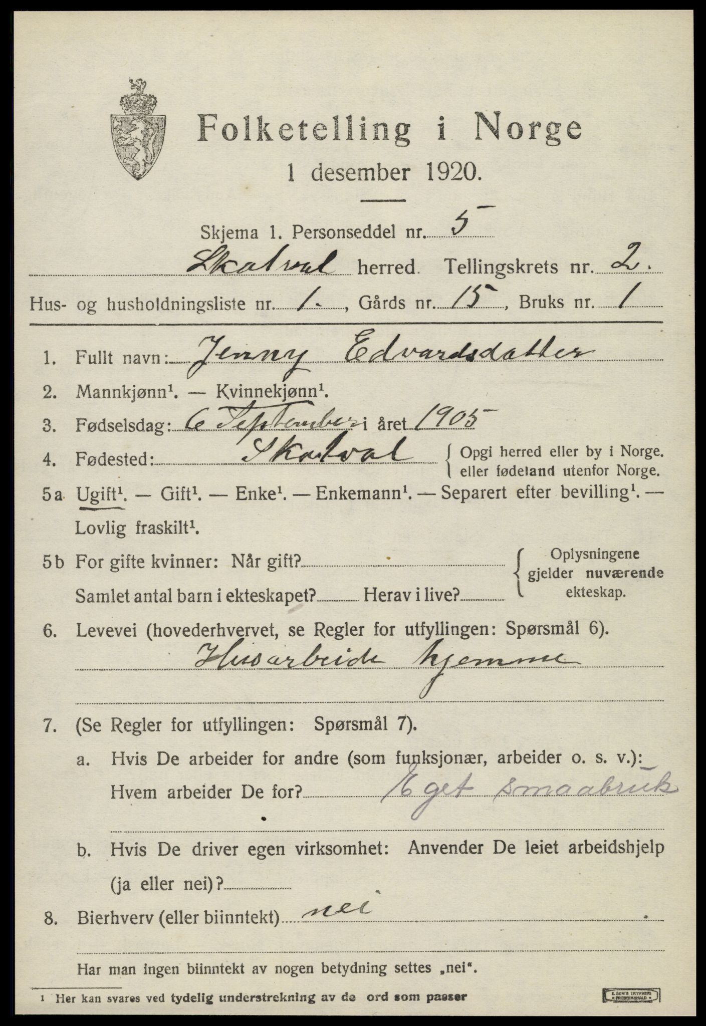 SAT, 1920 census for Skatval, 1920, p. 1159