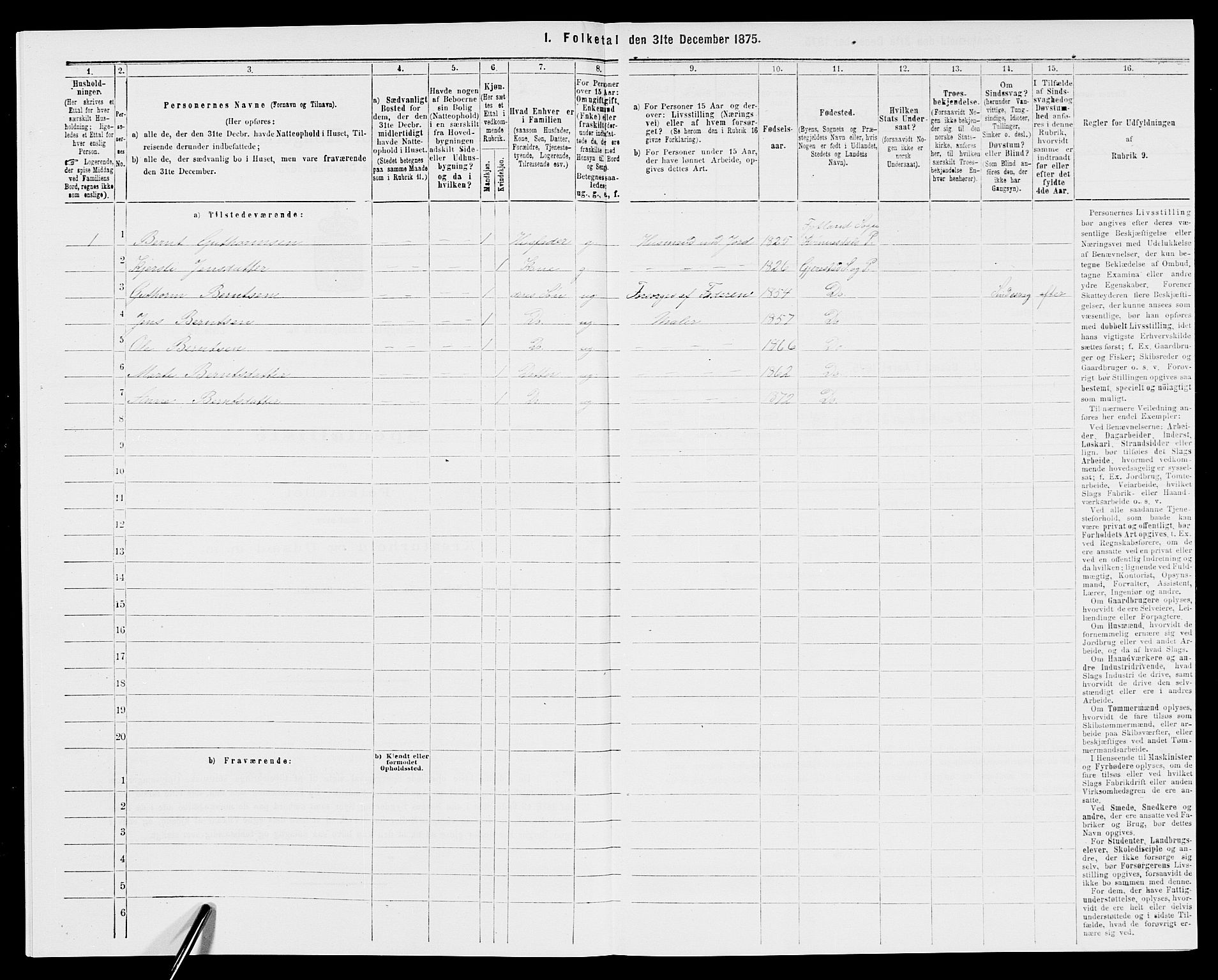 SAK, 1875 census for 0911P Gjerstad, 1875, p. 524