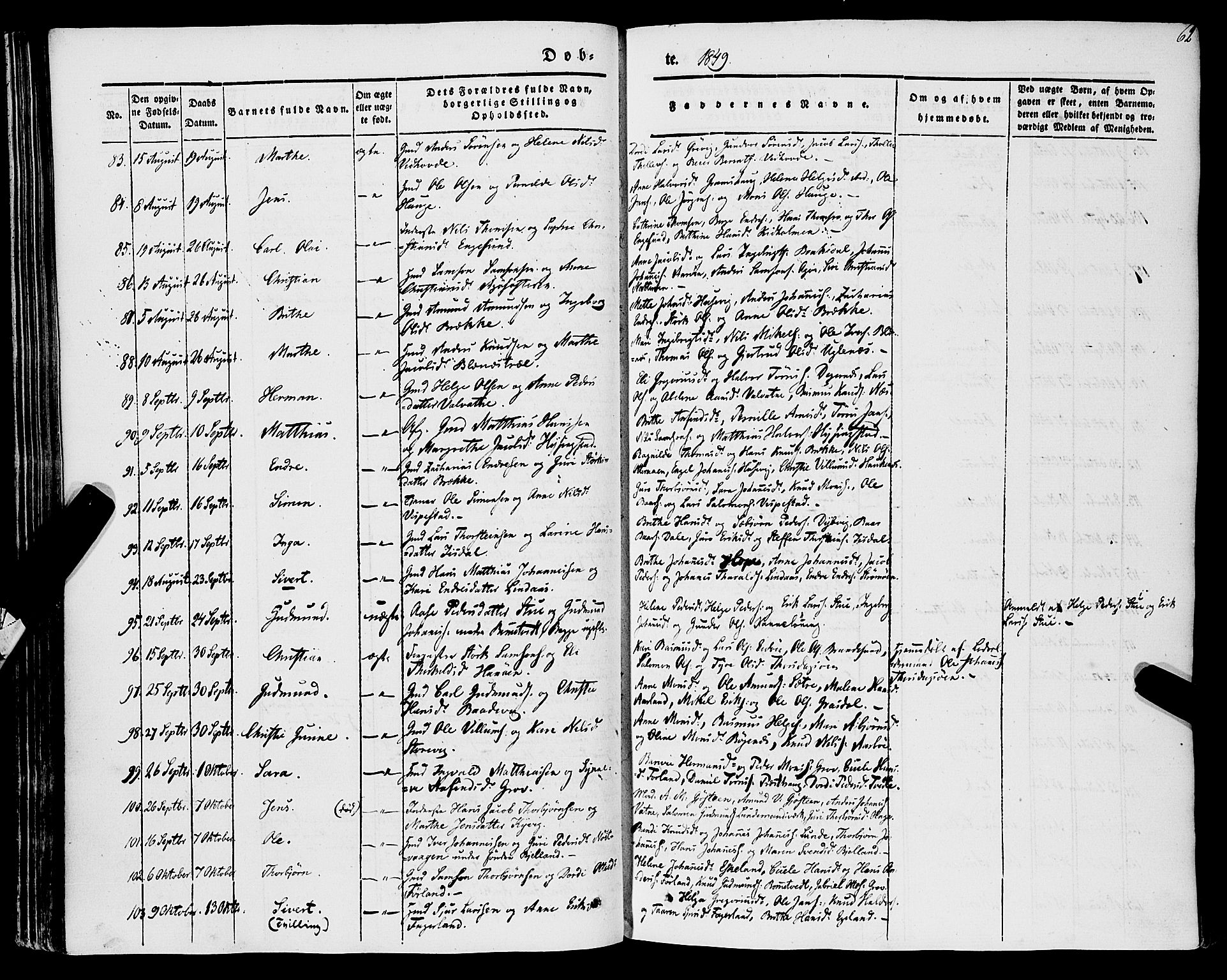 Stord sokneprestembete, AV/SAB-A-78201/H/Haa: Parish register (official) no. A 7, 1841-1861, p. 62