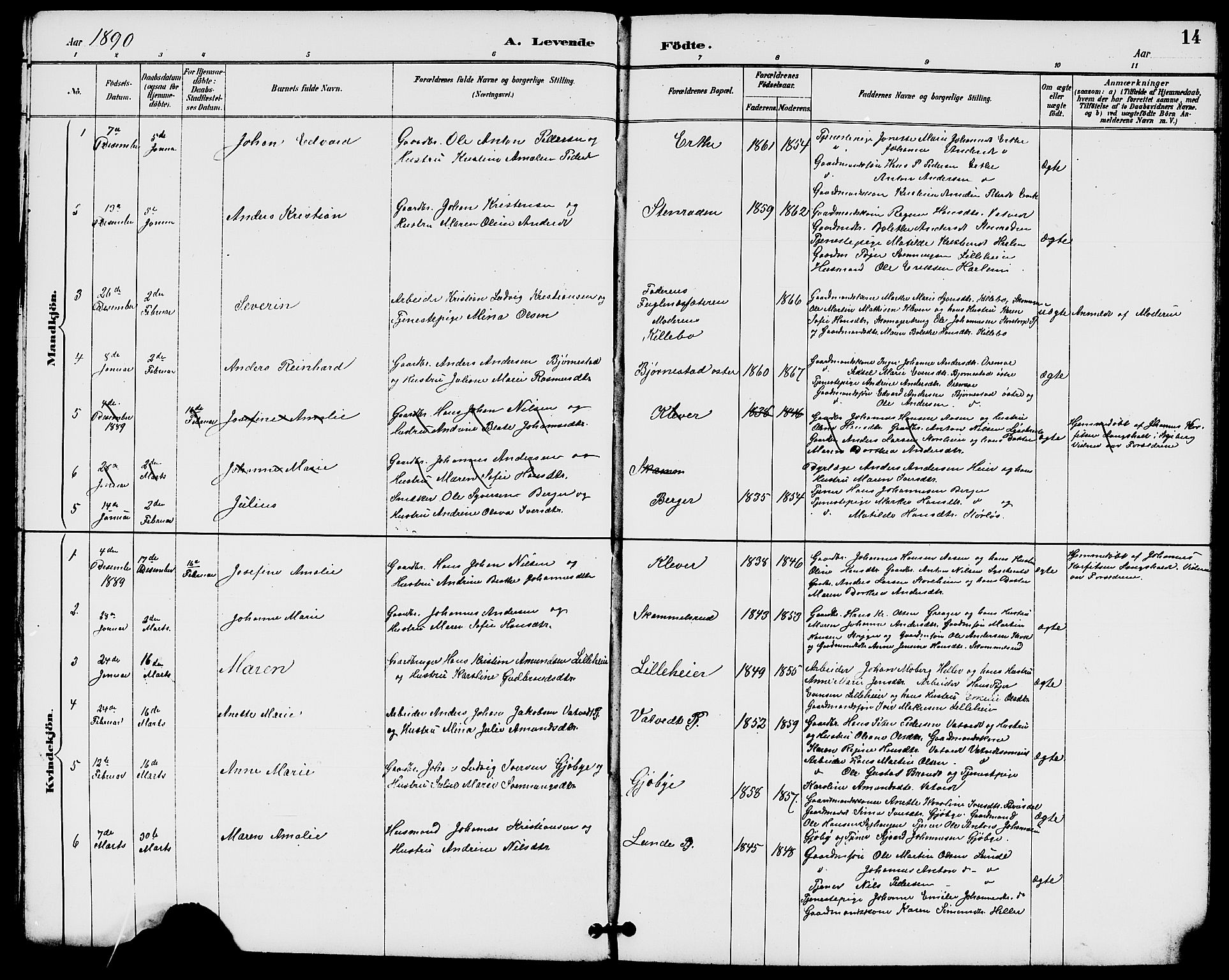 Rakkestad prestekontor Kirkebøker, SAO/A-2008/G/Gb/L0001: Parish register (copy) no. II 1, 1887-1909, p. 14