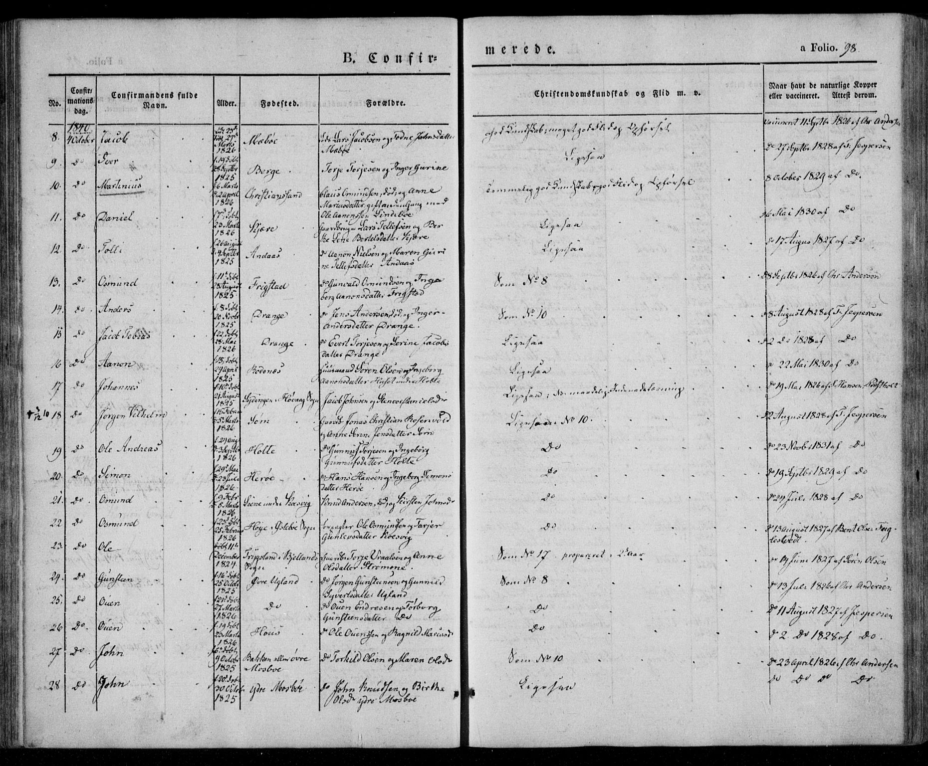 Oddernes sokneprestkontor, AV/SAK-1111-0033/F/Fa/Faa/L0006: Parish register (official) no. A 6, 1838-1851, p. 98