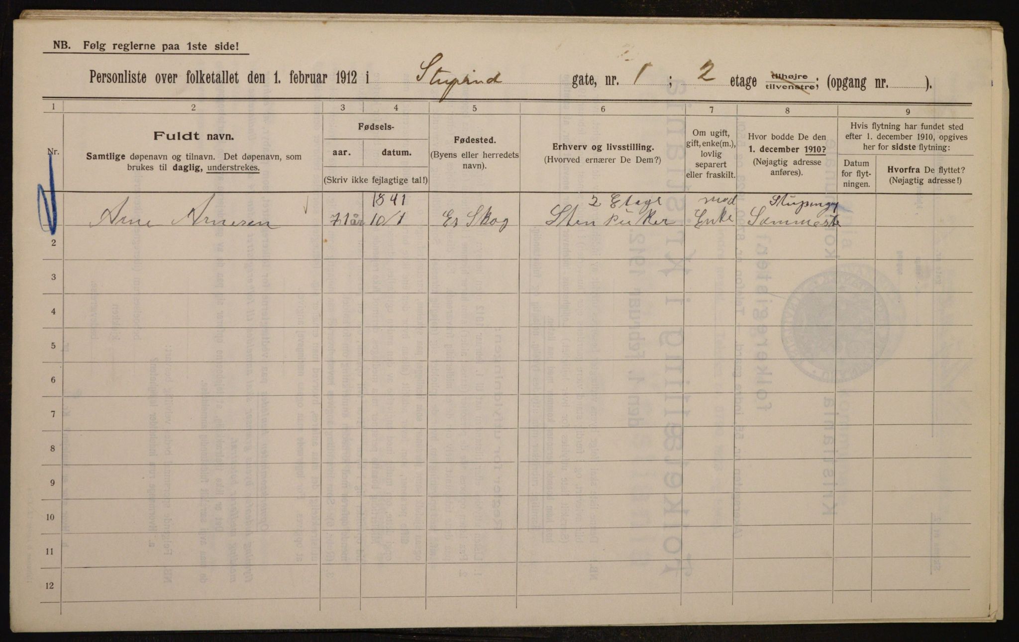 OBA, Municipal Census 1912 for Kristiania, 1912, p. 104535