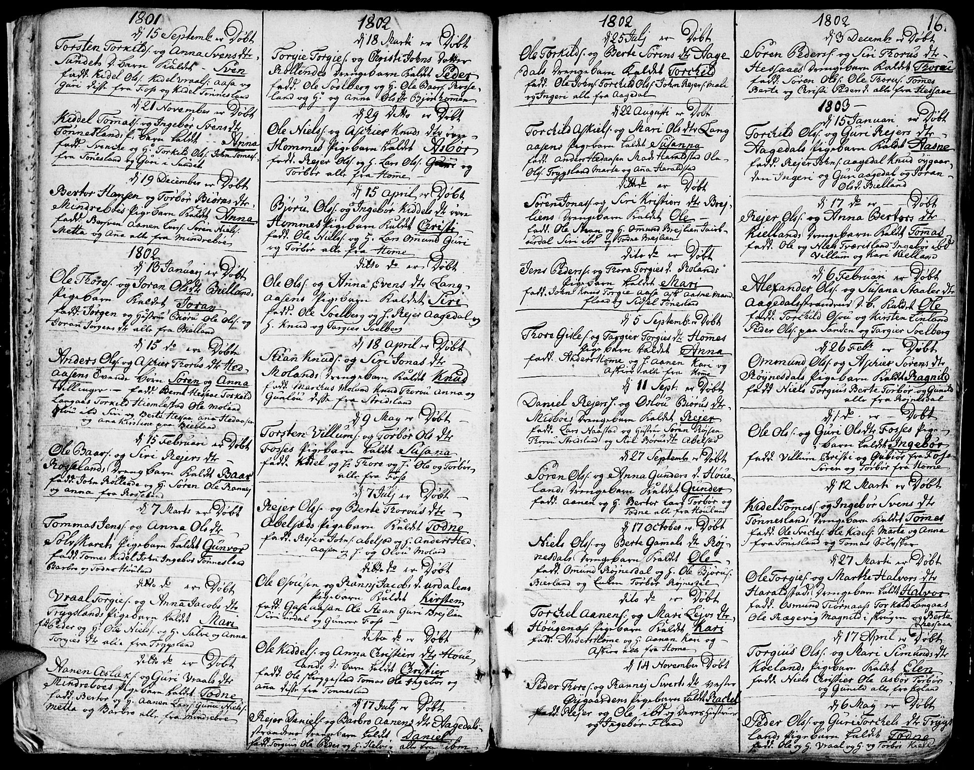 Bjelland sokneprestkontor, SAK/1111-0005/F/Fa/Faa/L0001: Parish register (official) no. A 1 /1, 1793-1815, p. 16
