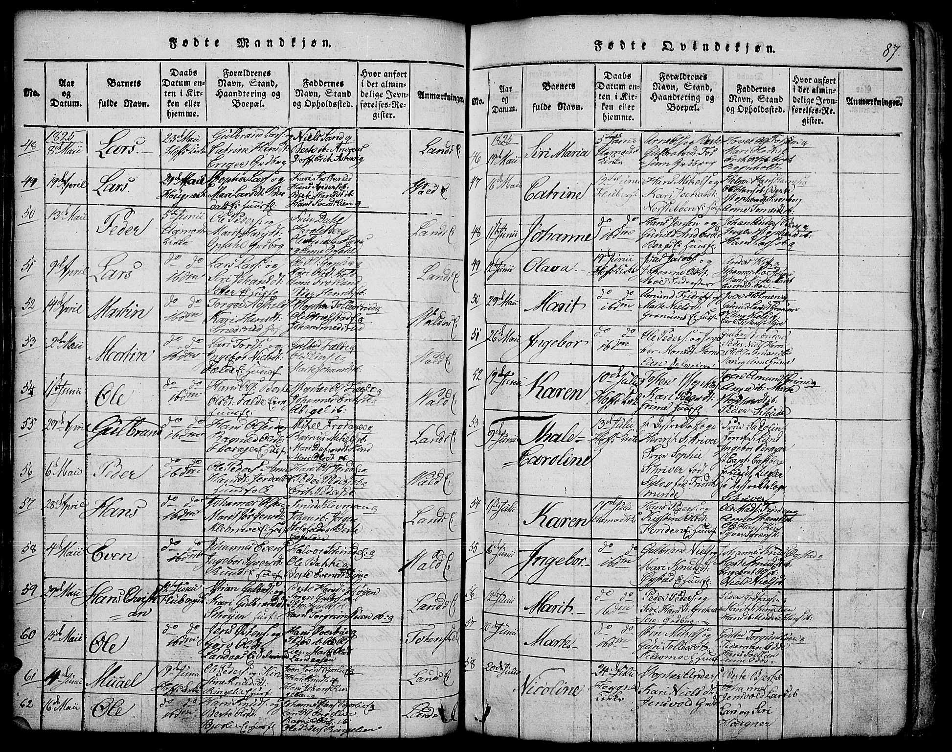 Land prestekontor, SAH/PREST-120/H/Ha/Hab/L0001: Parish register (copy) no. 1, 1814-1833, p. 87