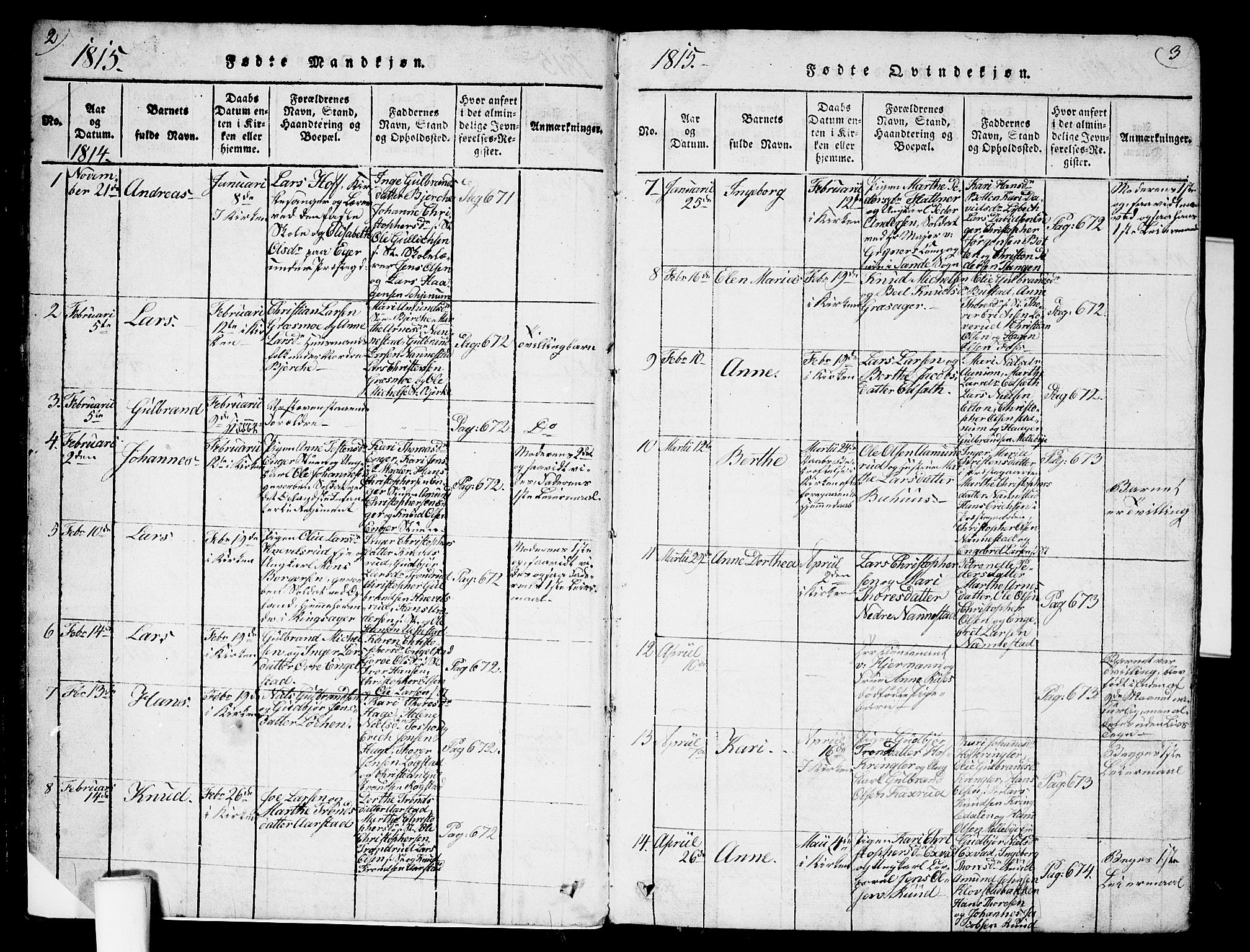 Nannestad prestekontor Kirkebøker, SAO/A-10414a/G/Ga/L0001: Parish register (copy) no. I 1, 1815-1839, p. 2-3