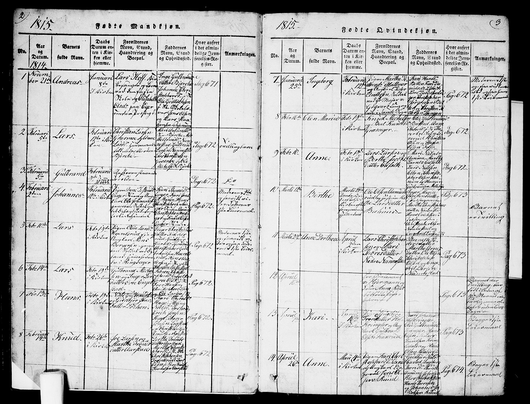 Nannestad prestekontor Kirkebøker, AV/SAO-A-10414a/G/Ga/L0001: Parish register (copy) no. I 1, 1815-1839, p. 2-3