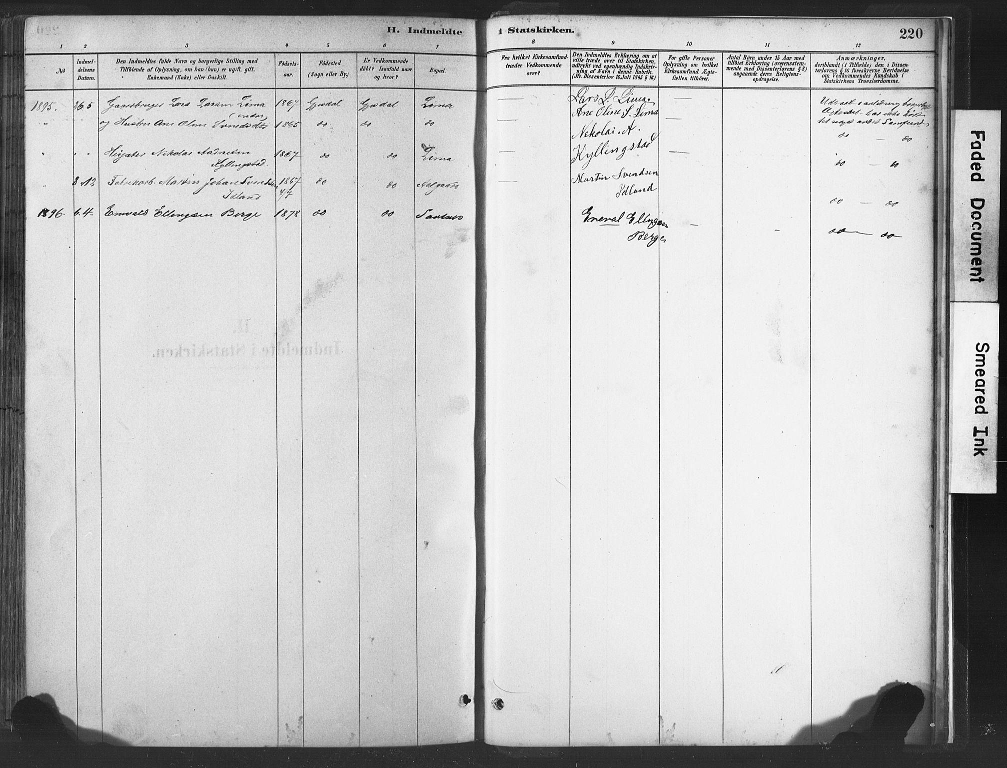 Lye sokneprestkontor, AV/SAST-A-101794/001/30BA/L0010: Parish register (official) no. A 10, 1881-1896, p. 220