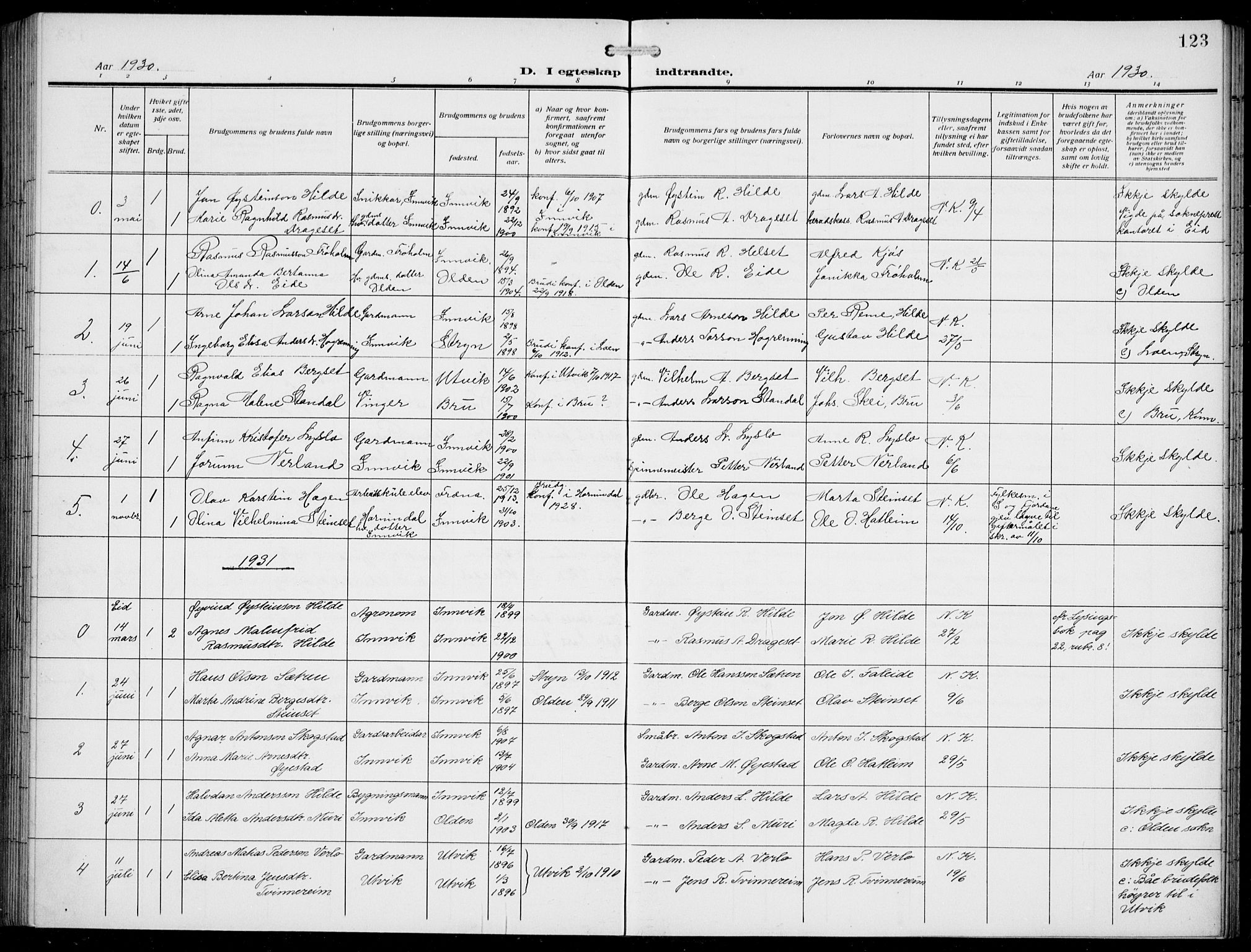 Innvik sokneprestembete, AV/SAB-A-80501: Parish register (copy) no. A 4, 1913-1936, p. 123