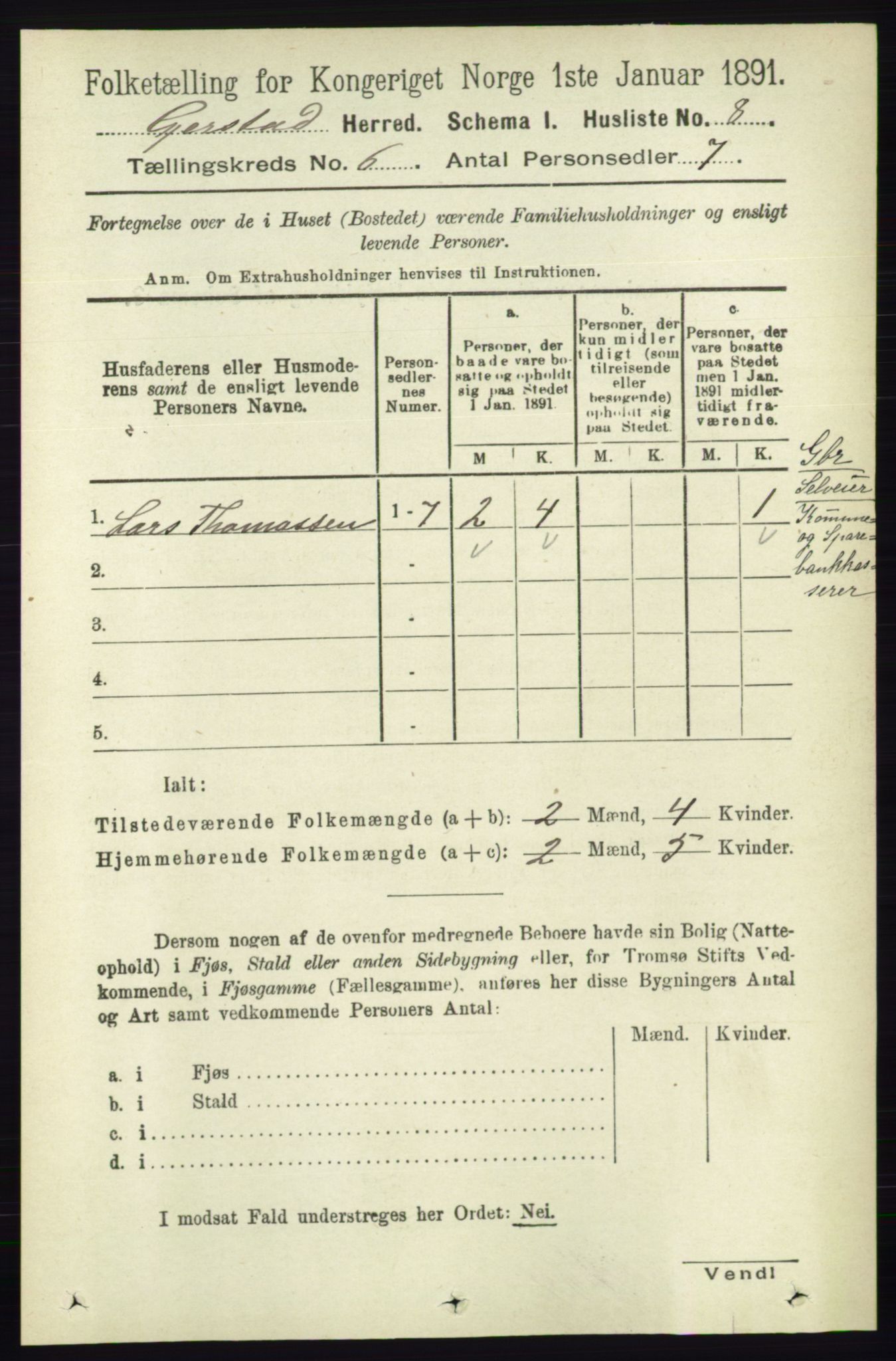 RA, 1891 census for 0911 Gjerstad, 1891, p. 2335