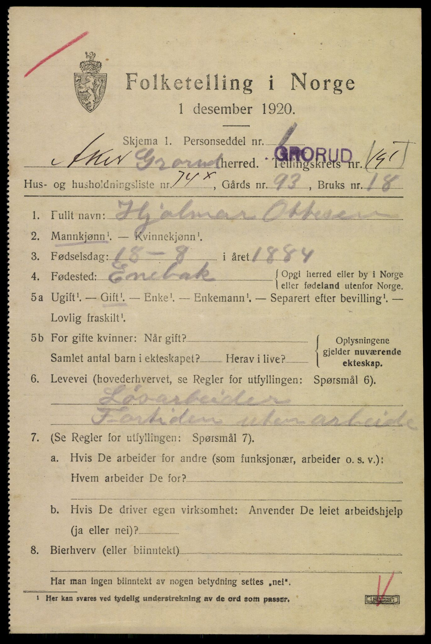 SAO, 1920 census for Aker, 1920, p. 122004