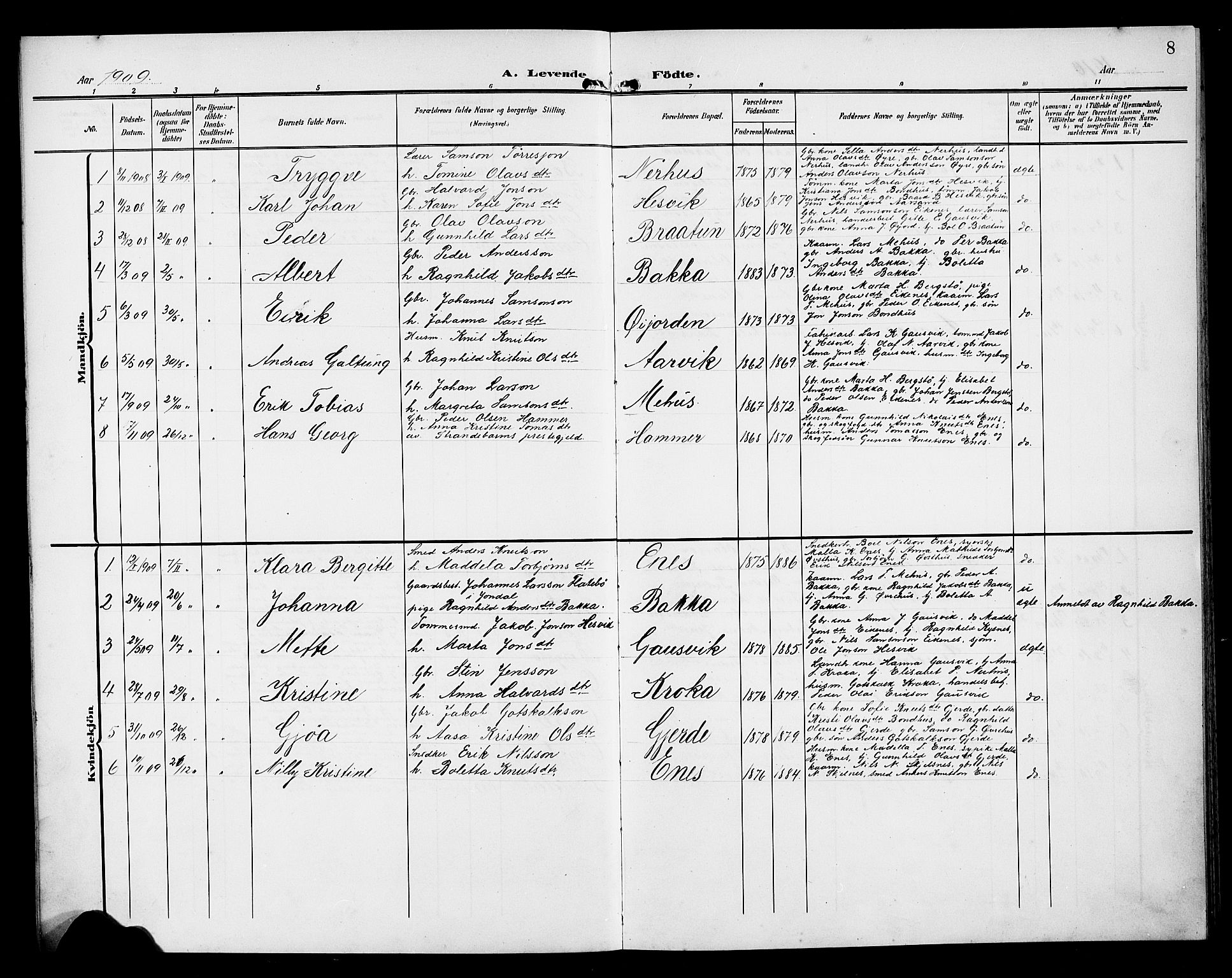 Kvinnherad sokneprestembete, SAB/A-76401/H/Hab: Parish register (copy) no. D 2, 1906-1926, p. 8