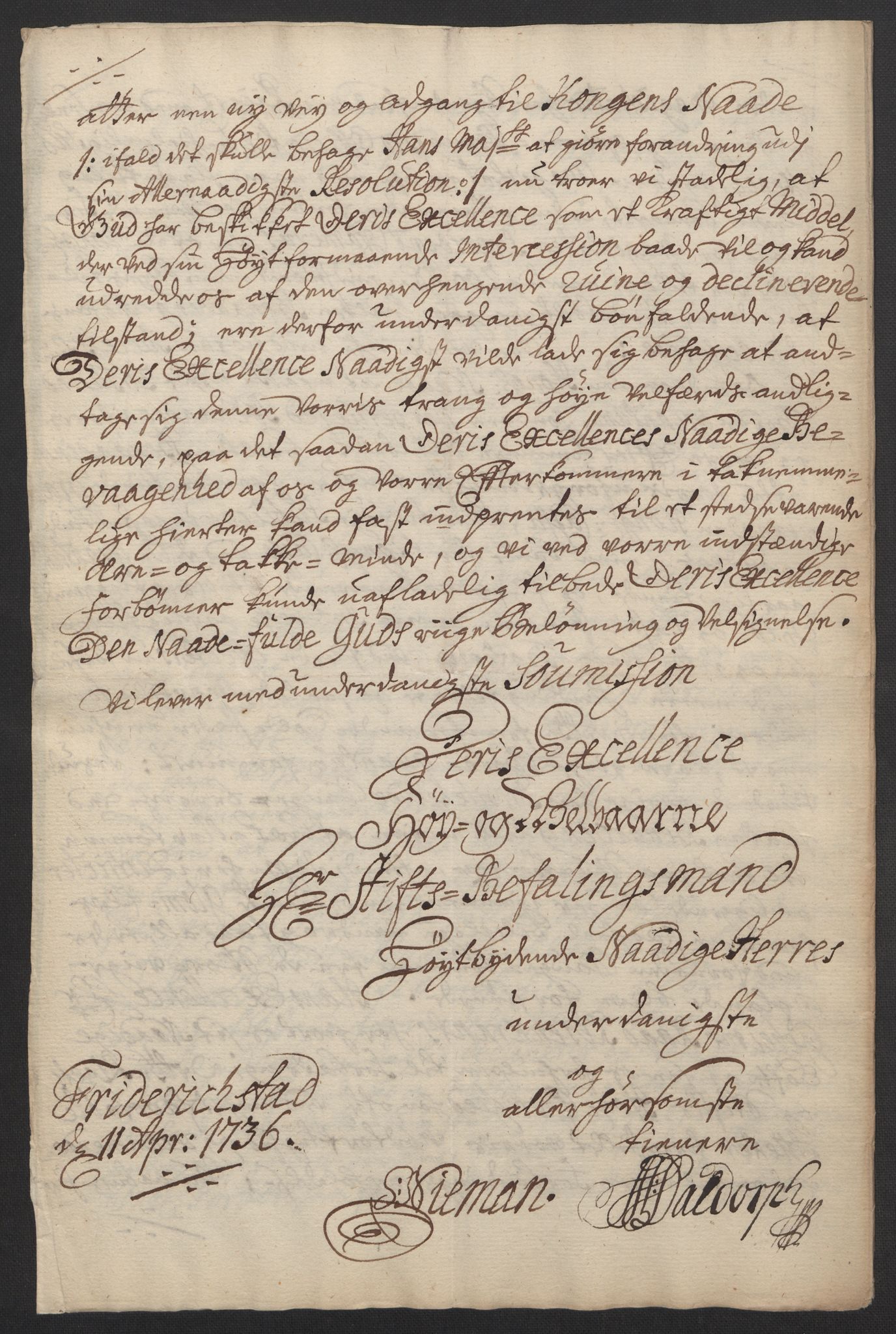 Stattholderembetet 1572-1771, AV/RA-EA-2870/Ef/L0108: Brev fra embetsmenn og andre, 1735-1736, p. 246