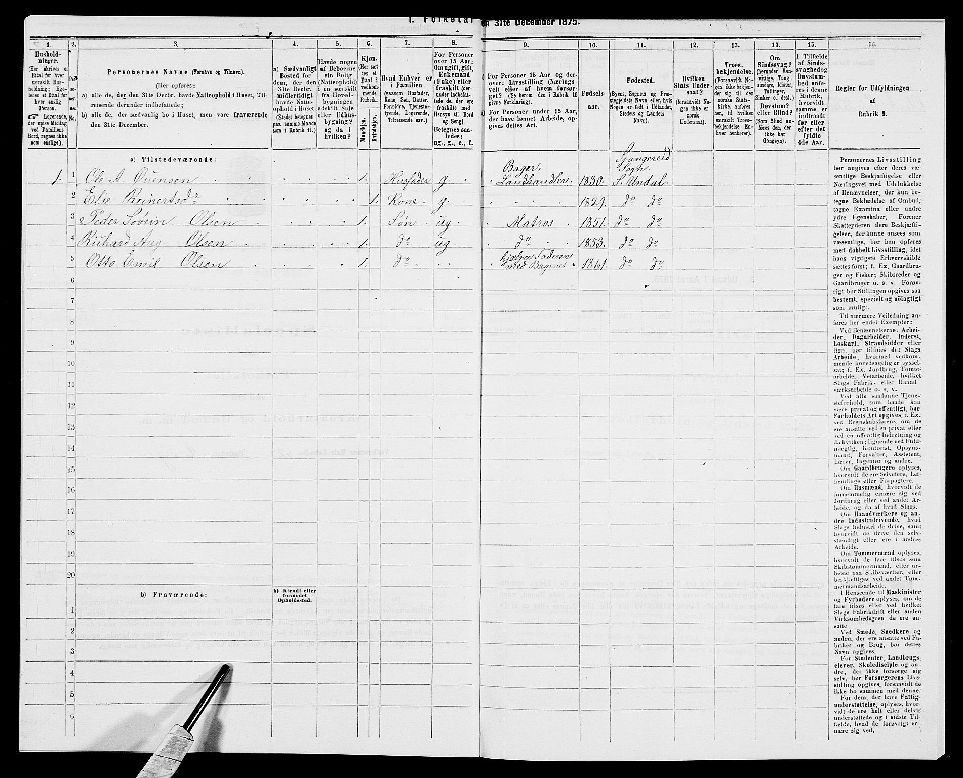 SAK, 1875 census for 1029P Sør-Audnedal, 1875, p. 1317