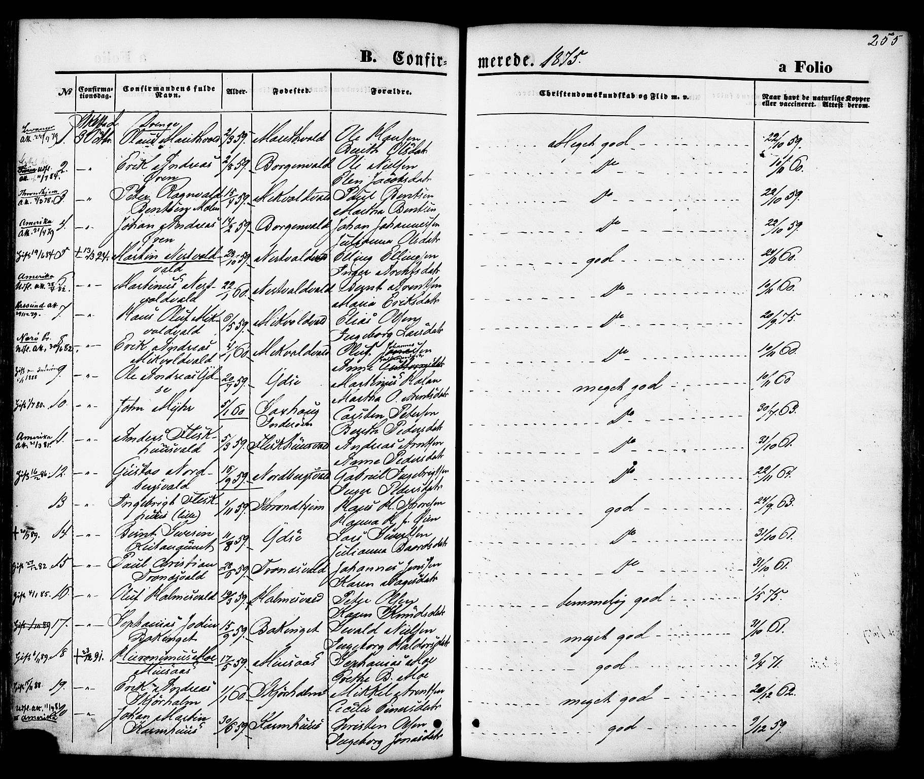 Ministerialprotokoller, klokkerbøker og fødselsregistre - Nord-Trøndelag, SAT/A-1458/723/L0242: Parish register (official) no. 723A11, 1870-1880, p. 255