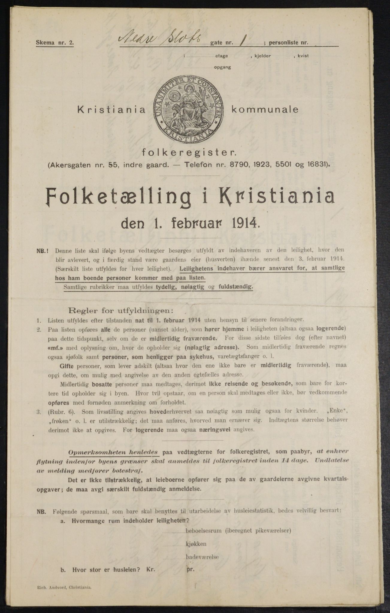 OBA, Municipal Census 1914 for Kristiania, 1914, p. 69455