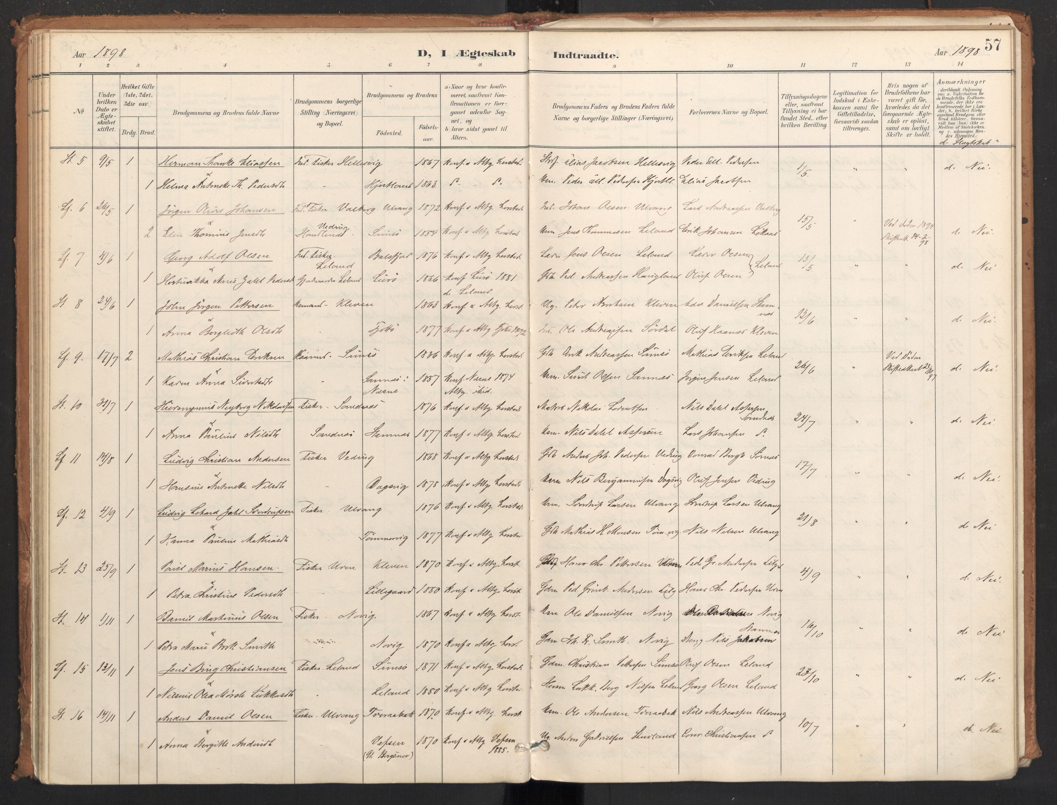 Ministerialprotokoller, klokkerbøker og fødselsregistre - Nordland, AV/SAT-A-1459/831/L0472: Parish register (official) no. 831A03, 1897-1912, p. 57