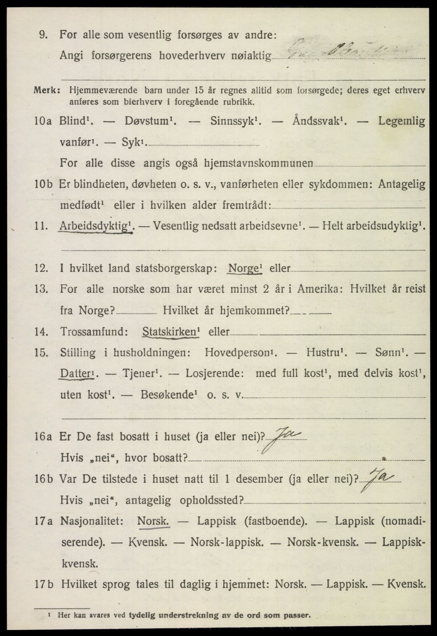 SAT, 1920 census for Tydal, 1920, p. 316