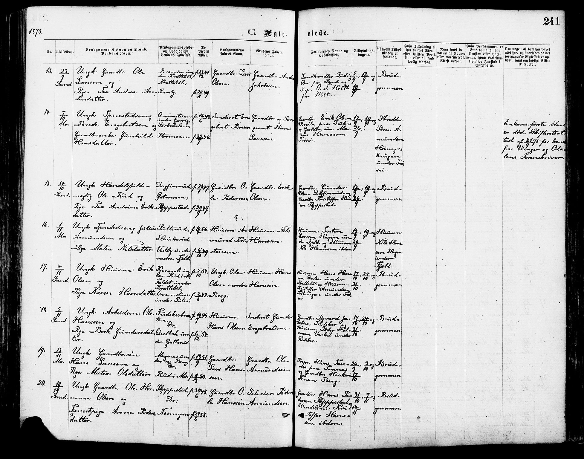 Nord-Odal prestekontor, AV/SAH-PREST-032/H/Ha/Haa/L0005: Parish register (official) no. 5, 1874-1885, p. 241