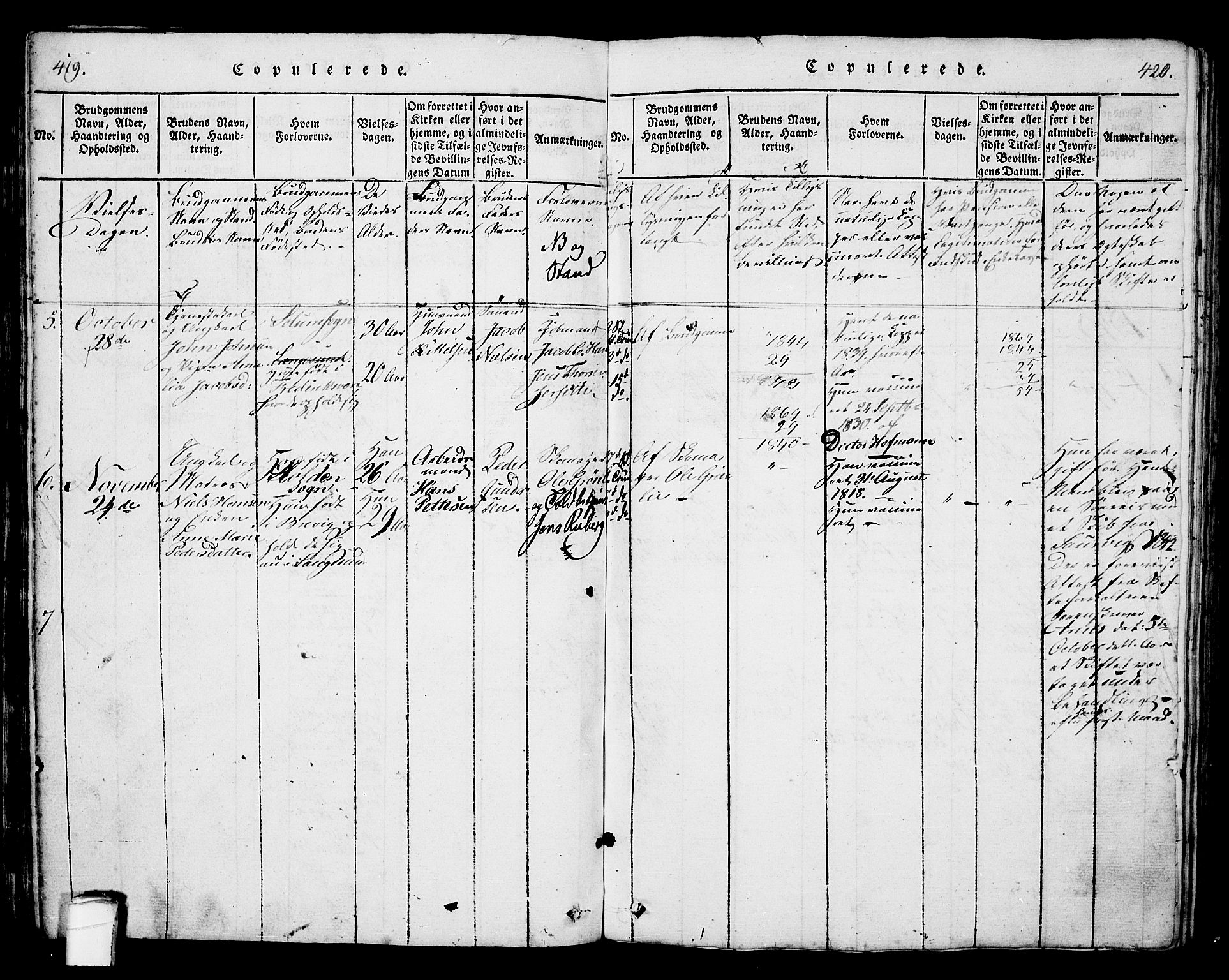 Langesund kirkebøker, SAKO/A-280/G/Ga/L0003: Parish register (copy) no. 3, 1815-1858, p. 419-420