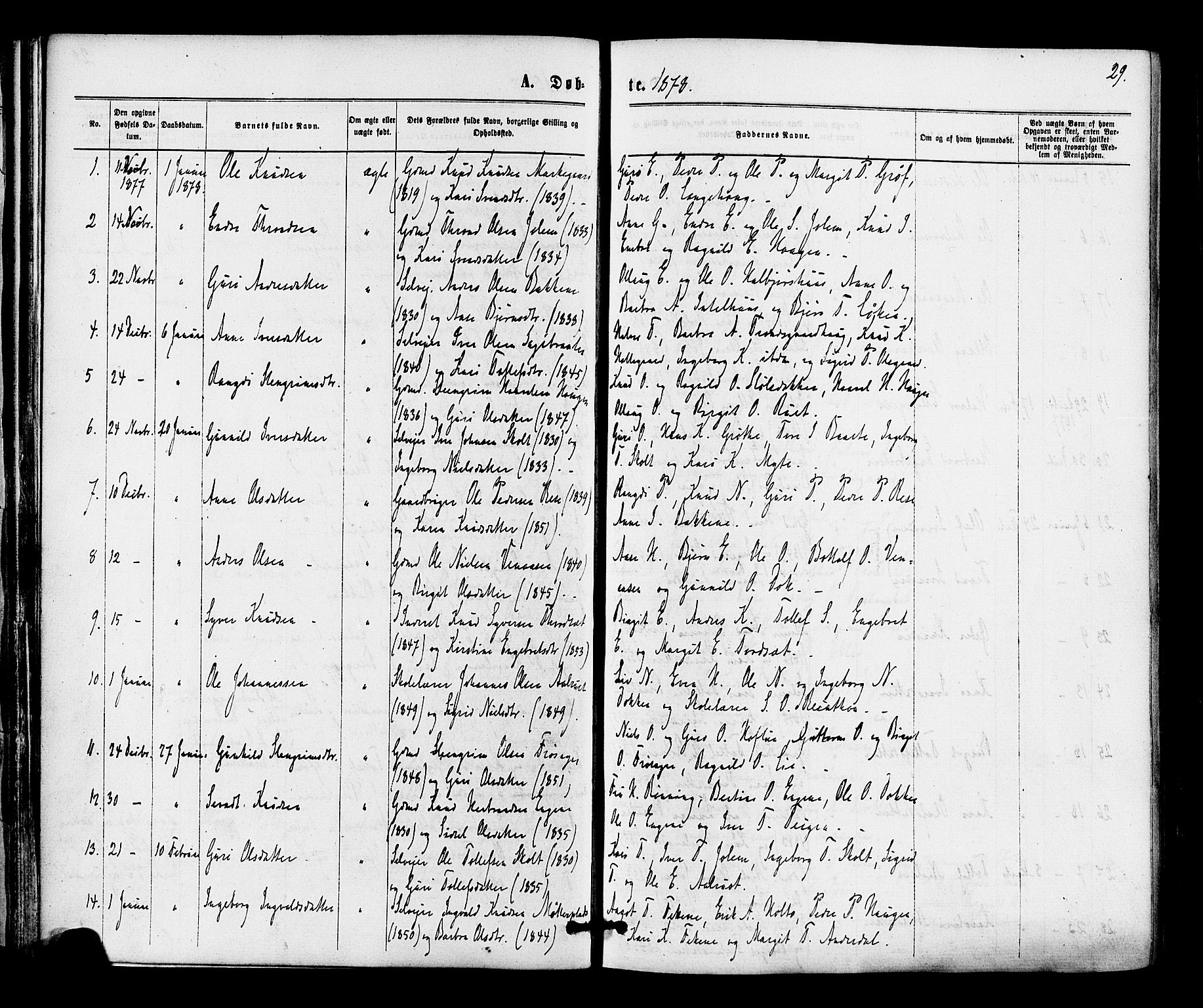 Gol kirkebøker, AV/SAKO-A-226/F/Fa/L0004: Parish register (official) no. I 4, 1876-1886, p. 29