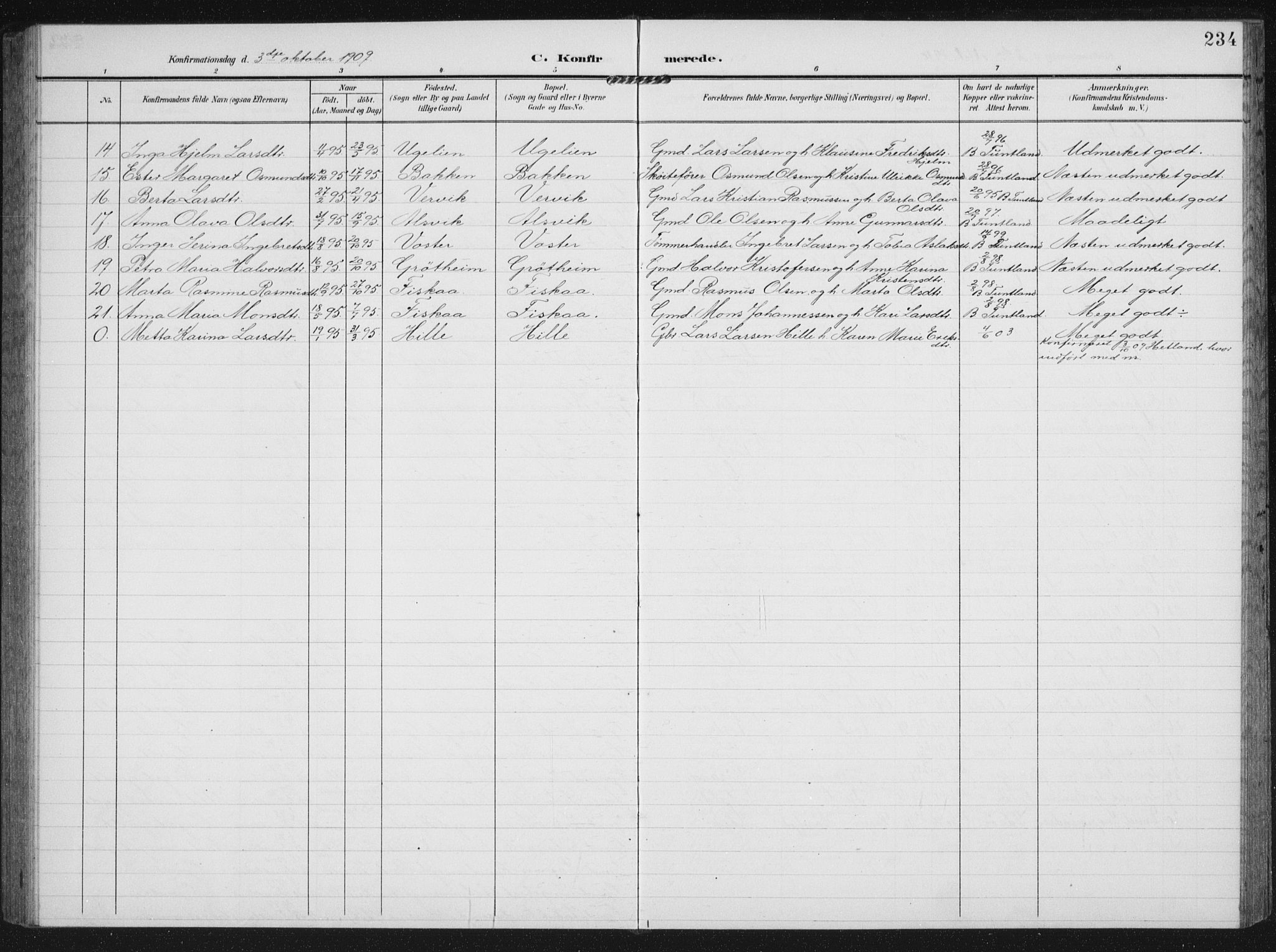 Strand sokneprestkontor, AV/SAST-A-101828/H/Ha/Hab/L0005: Parish register (copy) no. B 5, 1904-1934, p. 234